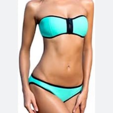 Triangle Zip up Diving Suit Neoprene Bikini Set Aqua/Black