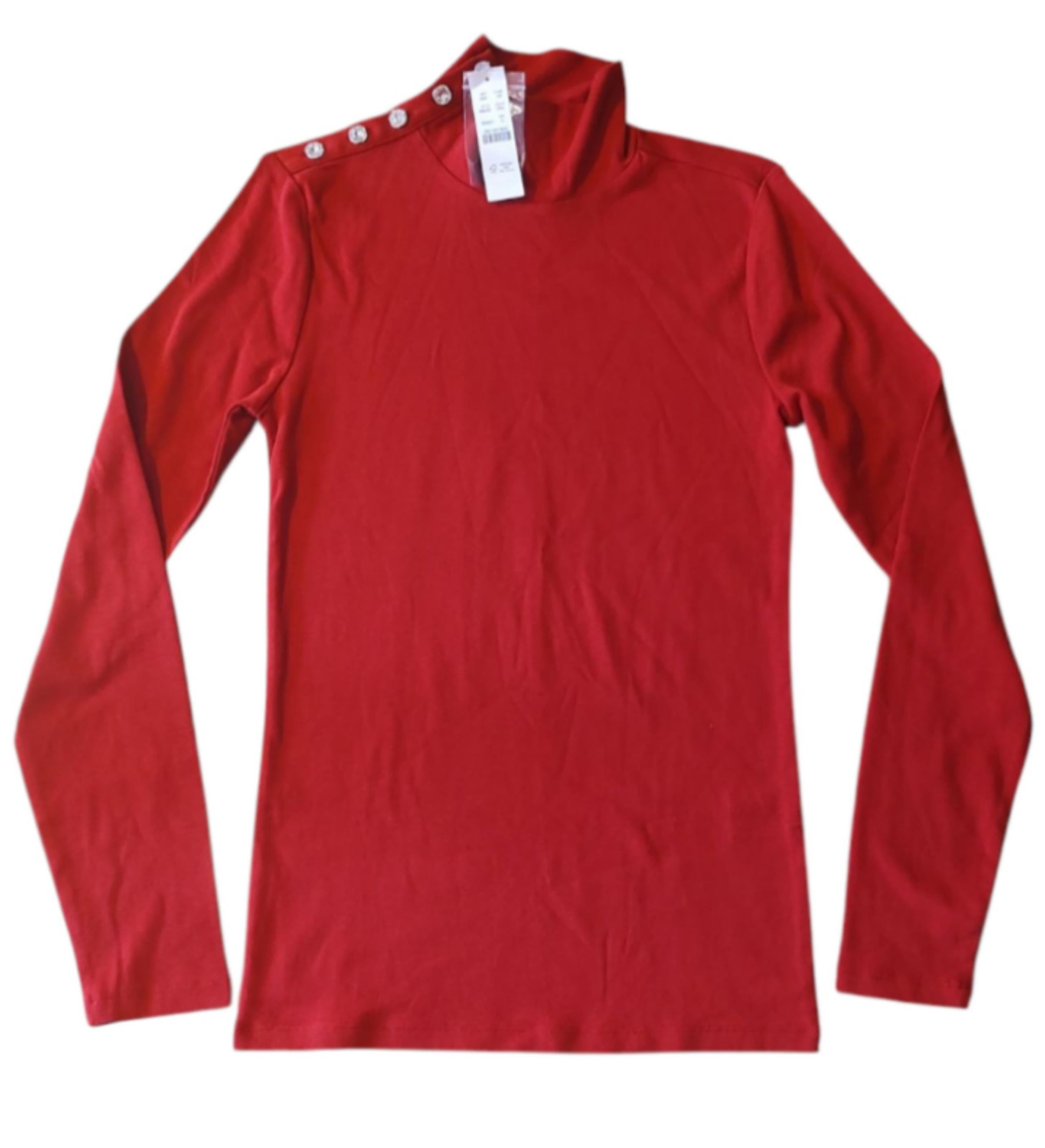J.Crew Women's Size Small Turtleneck Long Sleeve with Buttons Shirt Red NWT
