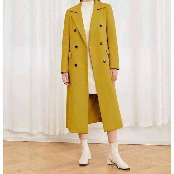 Women's Double Button Pocket Coat or fall and winter, Color Lemon yellow Small