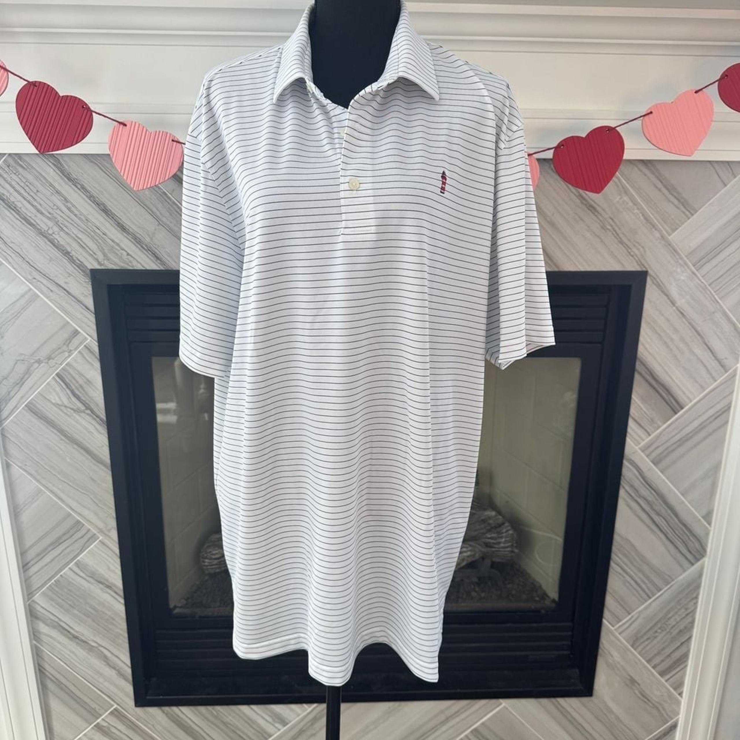 Greg Norman White Striped Performance Golf Polo Shirt XL Lighthouse