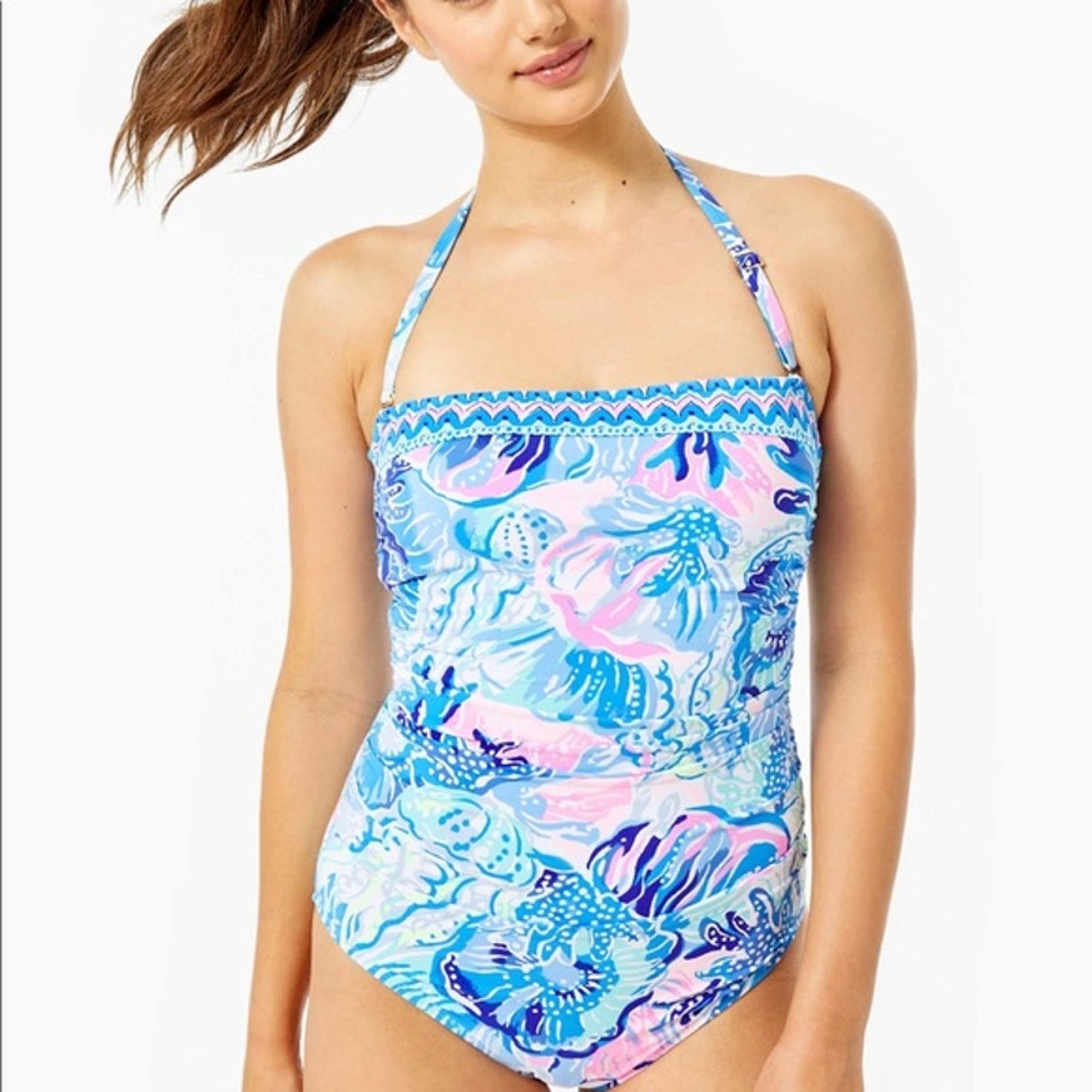 Lilly Pulitzer Justina One-Piece Swimsuit Blue Halter Shade Seekers Sz 8