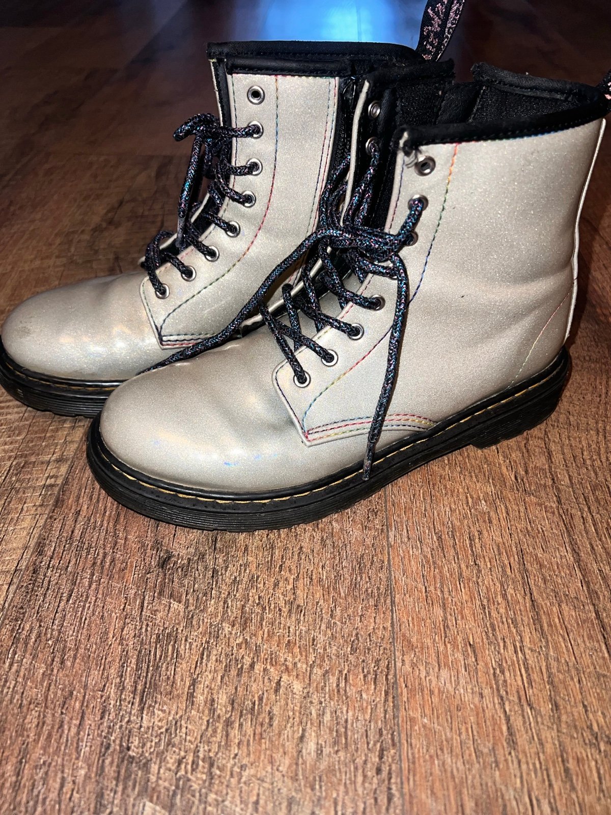 Dr Martens 1460 Junior Girls Silver Cosmic Glitter Combat Boots US 4/UK 3