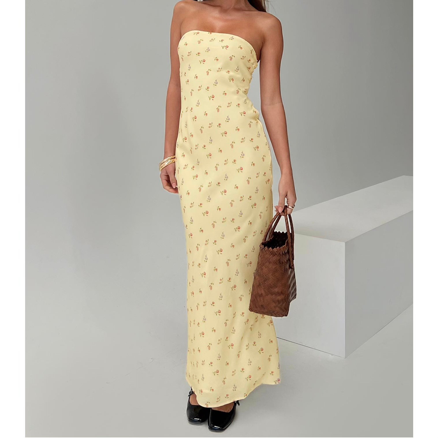 Princess Poly Floral Strapless Yellow Maxi Dress