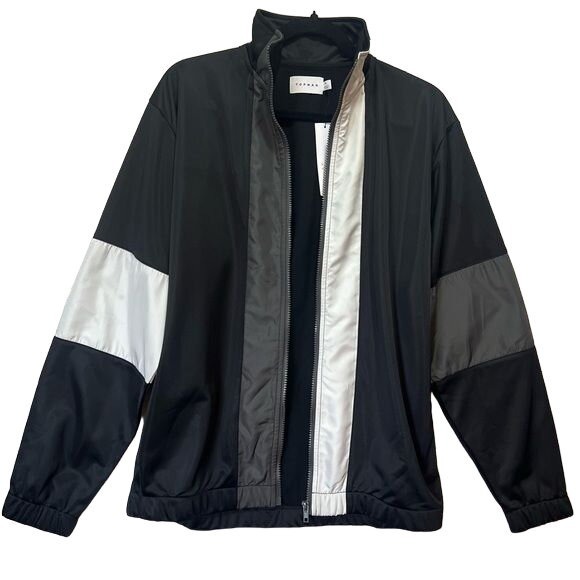 Men's Jacket Full Zipper Lightweith Black White and Gray TOPMAN Size SMALL New