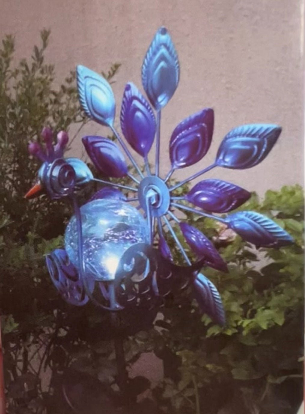 Brand New Peacock Solar Wind Spinner Stake
