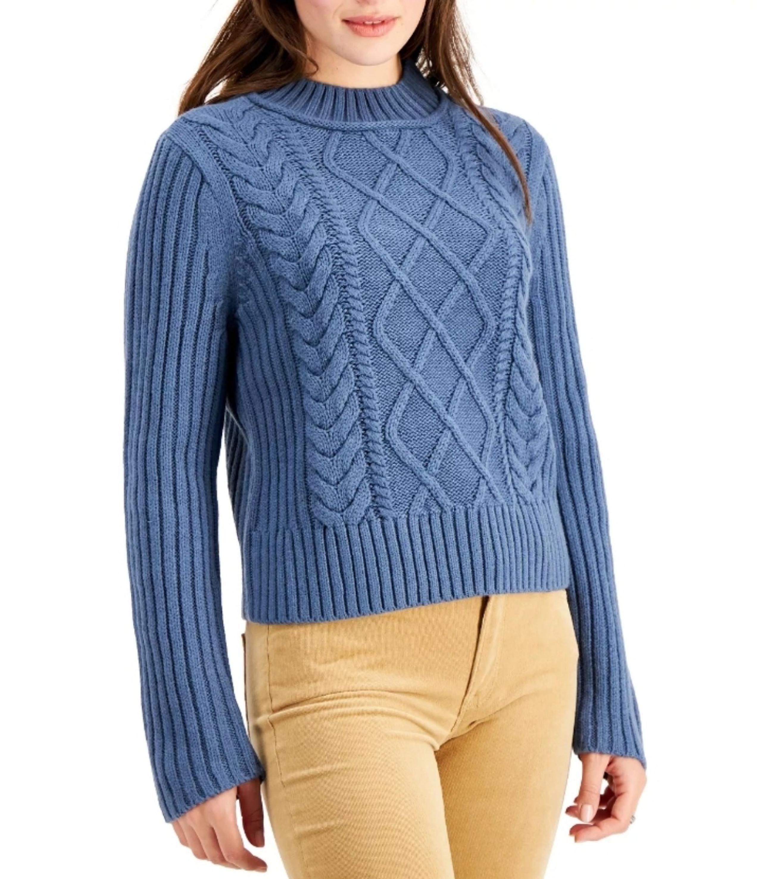 Tommy Hilfiger Women's Cable-Knit Mock-Neck Sweater Size XS (TP/XP) Color Blue.