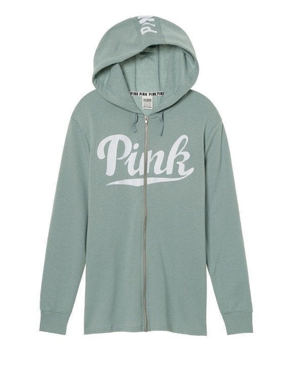 Womens Victoria Secret Pink Zip Hoodie Green Small