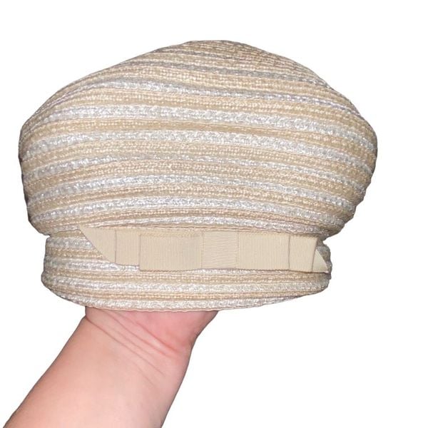 Vintage 1960s white beige ribbed turban hat Ken Blair NY retro glam glamour
