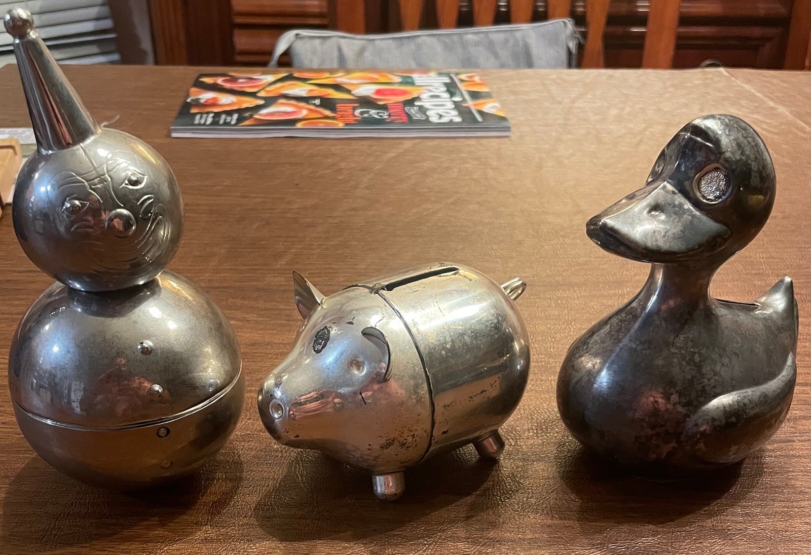Set of 3 Vintage Silver Plated Piggy Banks