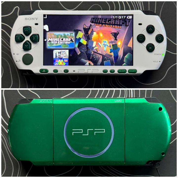 PSP 3000 Green x White w (64gb/Case/Clear Shell/Scrn Protector/)