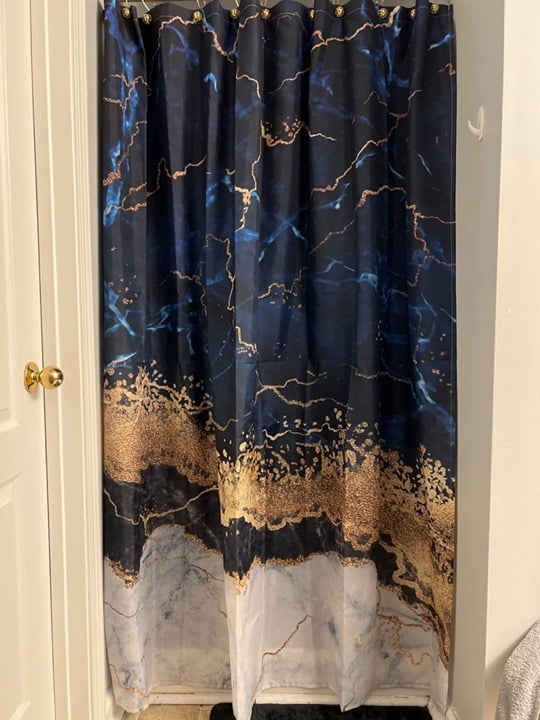Navy Blue Marble Shower Curtain for Bathroom Décor, Abstract, 72 x 72 inches