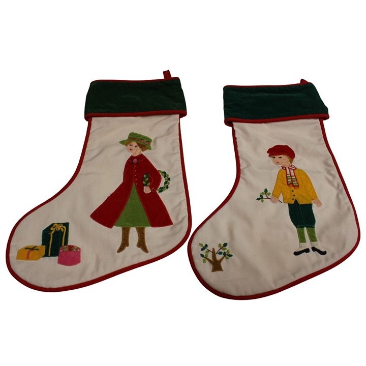 Vtg Set of 2 House Of Hattan 1976 Christmas Stockings Victorian Boy & Girl