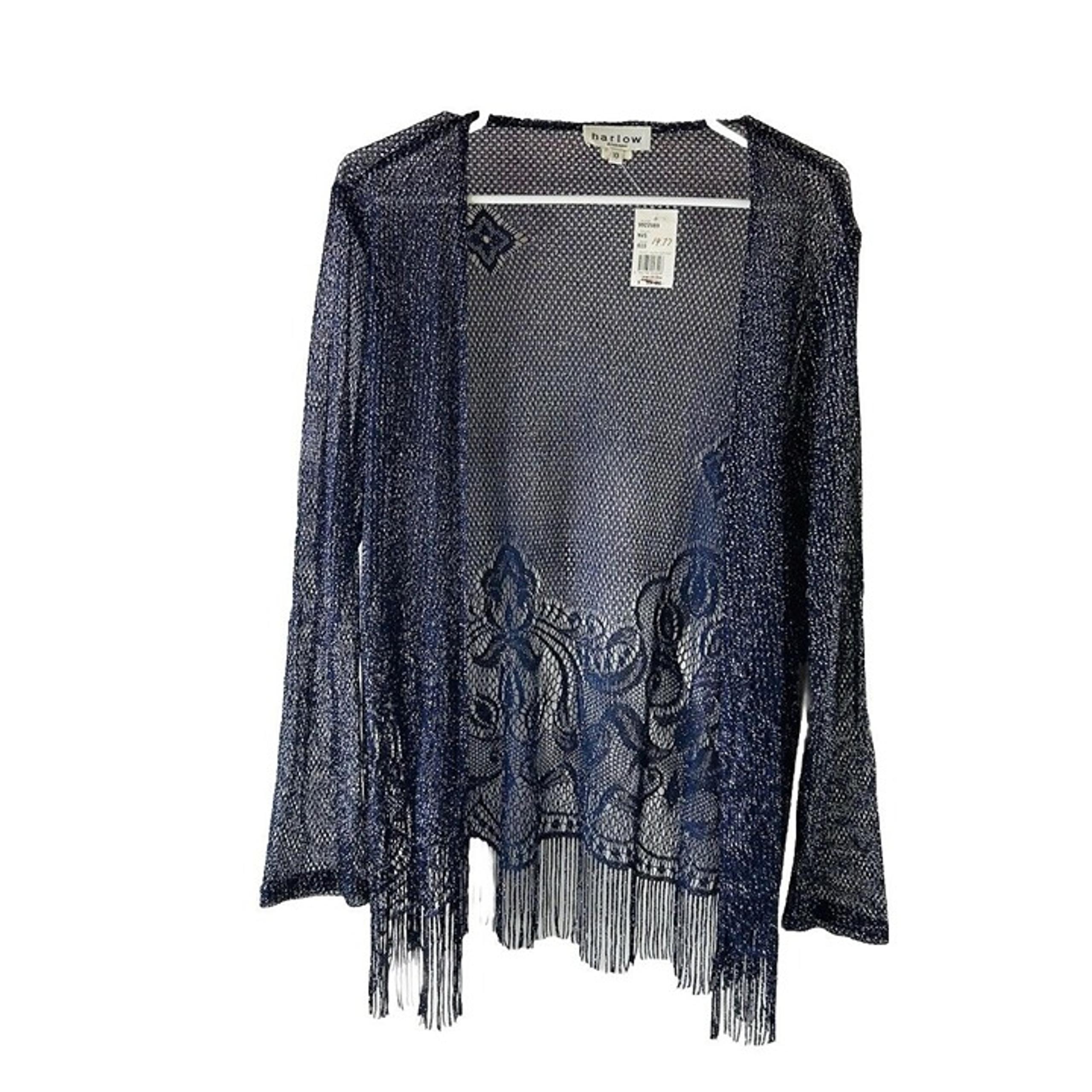 NOS VTG 90s Sheer Metallic Mesh Fringe Floral Blazer Jacket Fairy Witc