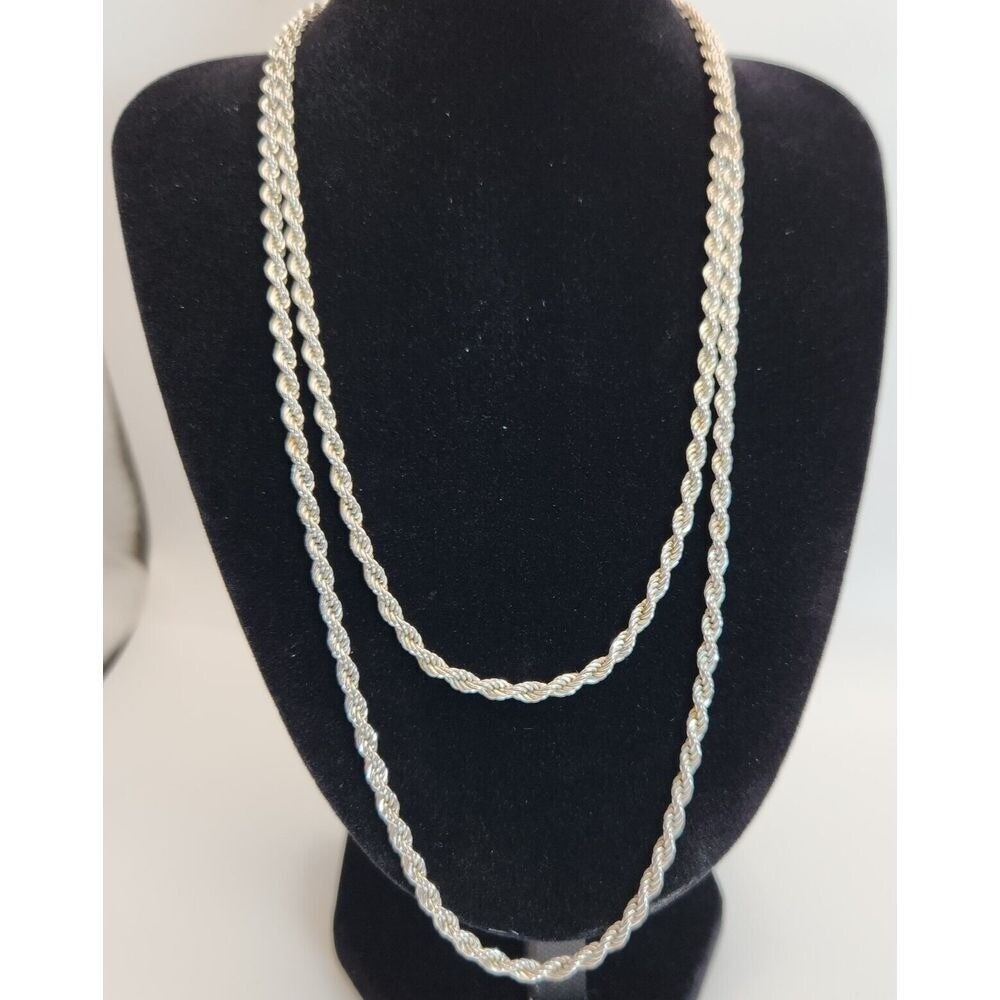 Vintage Monet Silver Toned Chunky Rope Chain Necklace Lobster Clasp 18 …