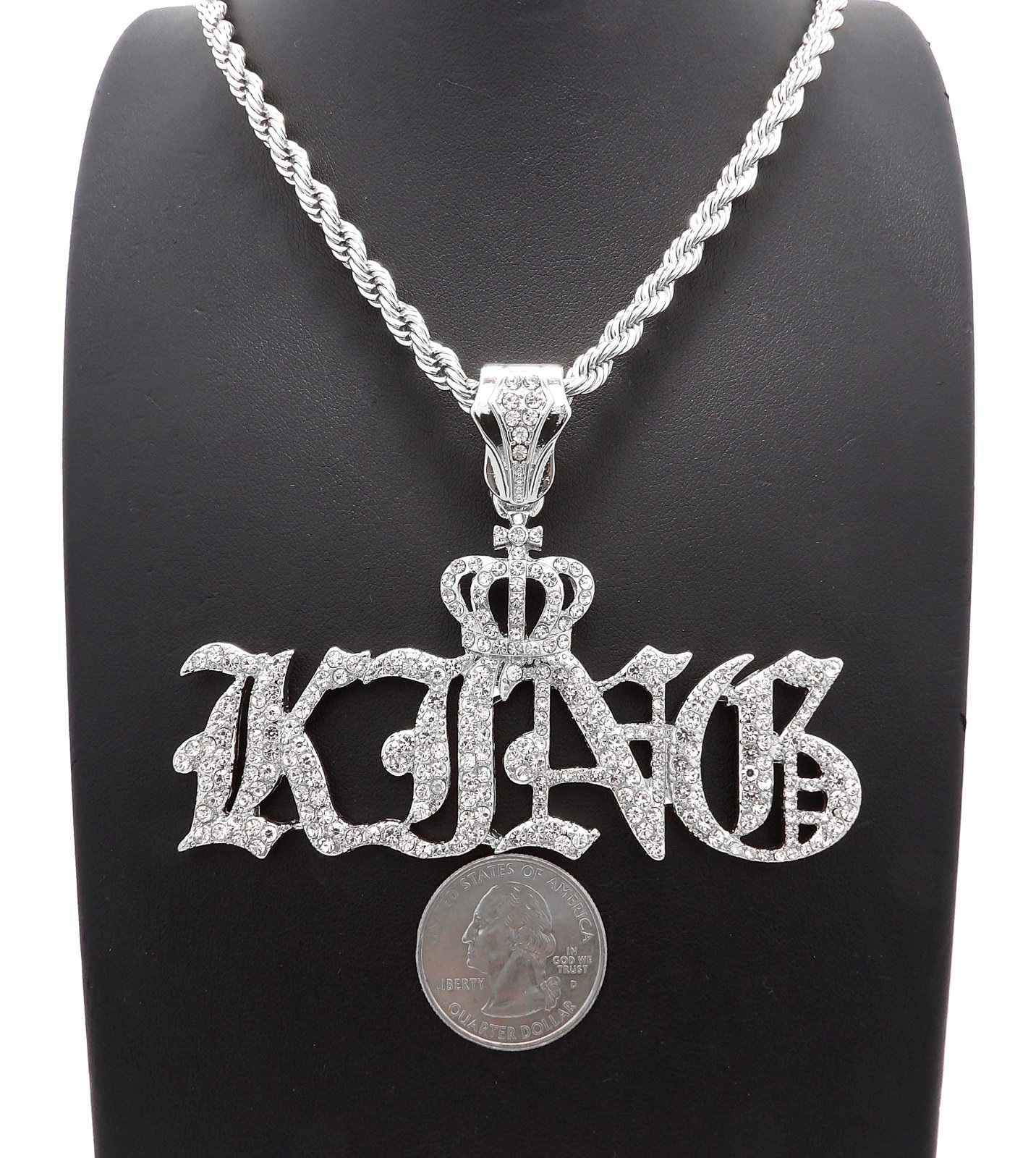NEW ICED KING PENDANT & 4mm 30” ROPE CHAIN