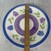 Gibson Mix n Match BELLA Blue Lavender Flower Band Stoneware Dinner Plates Set 3