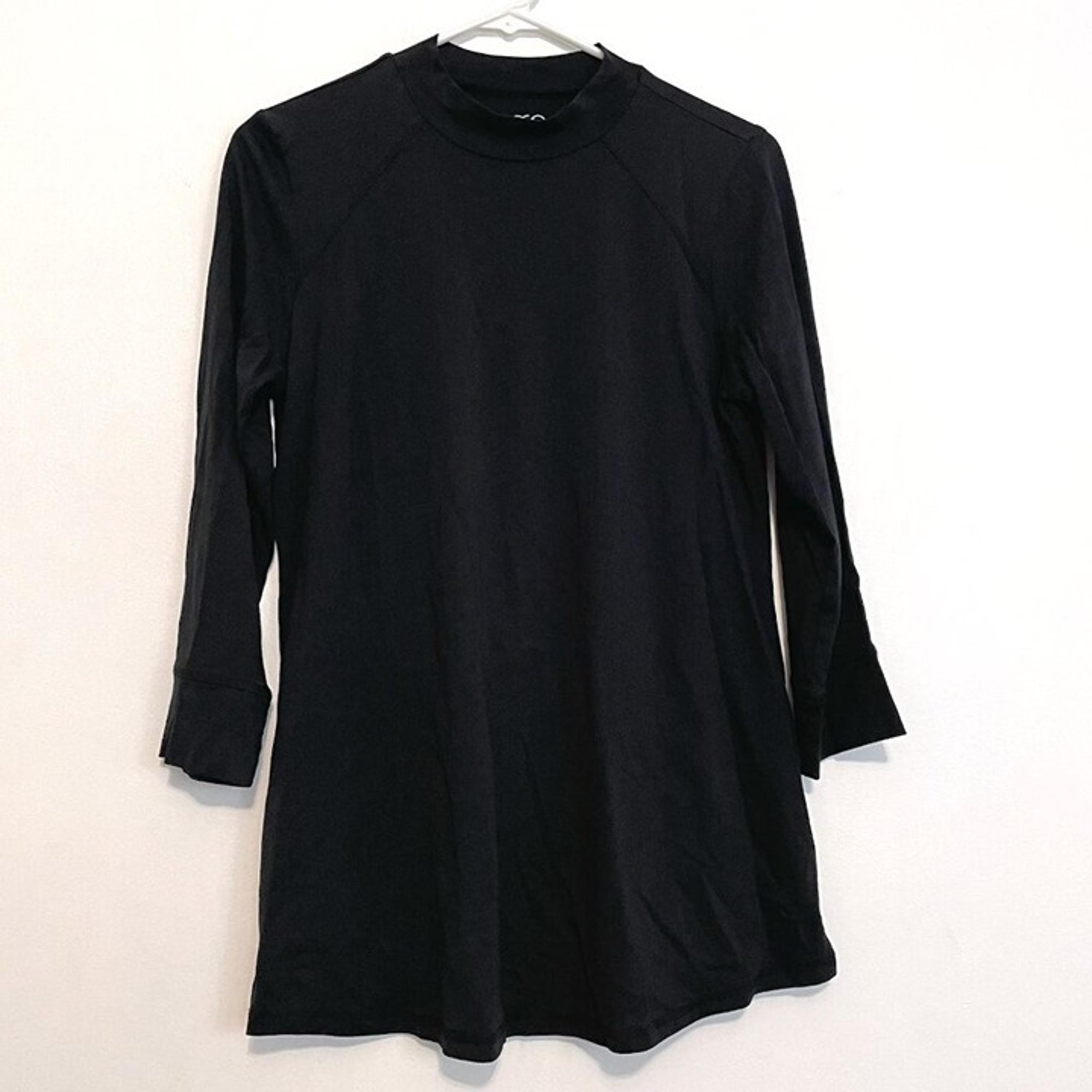 LOGO BY LORI GOLDSTEIN Principles 3/4 Sleeve Mock Neck Top Solid Black Cotton S