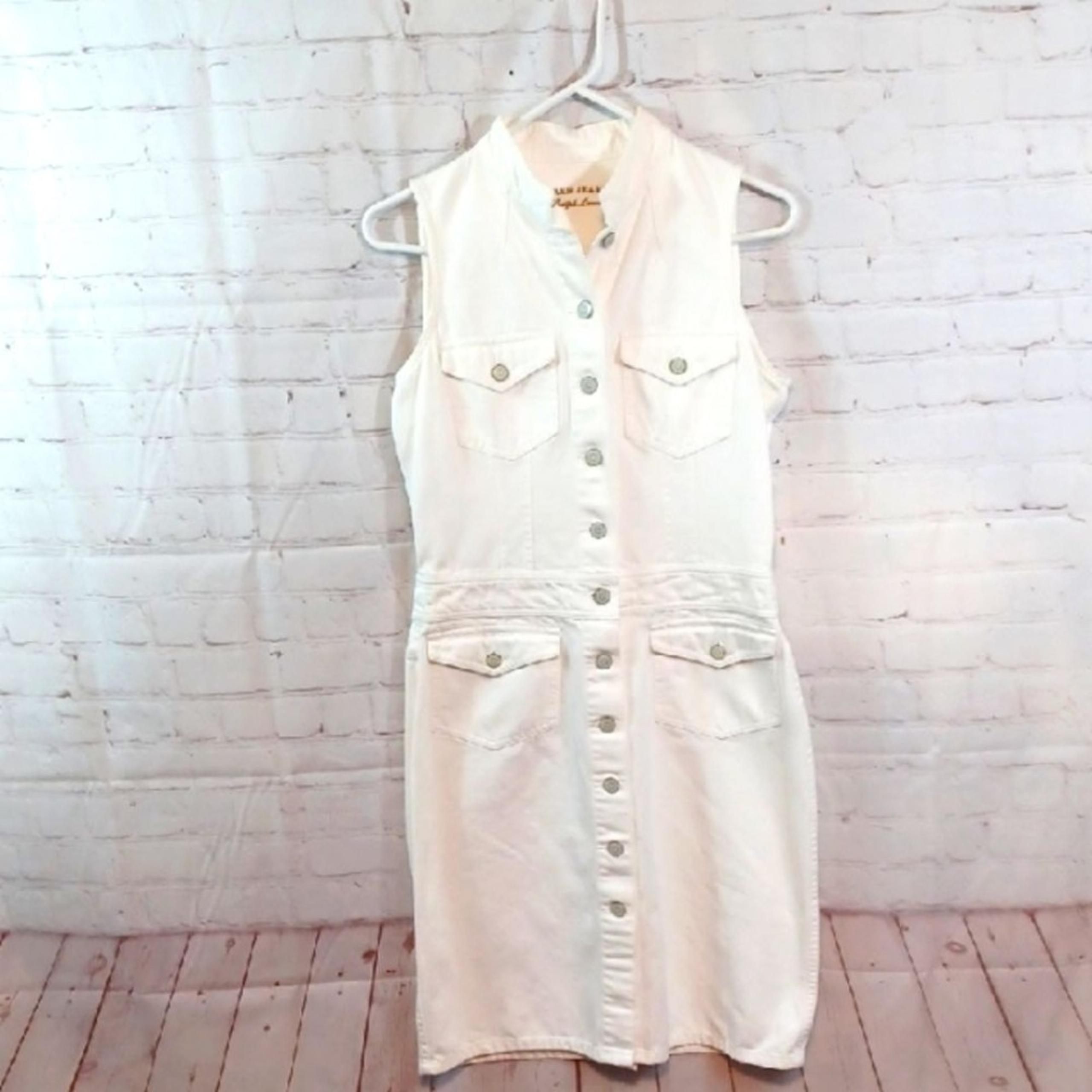VTG  Ralph Lauren Jean Co. Denim  White Studded Button Down Pocket Maxi Dress 8
