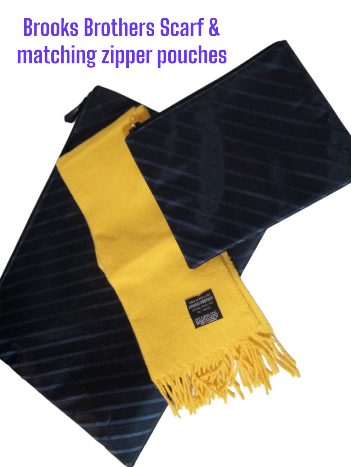 Brooks Brothers Yellow Scarf and Matching Zipper Pouches