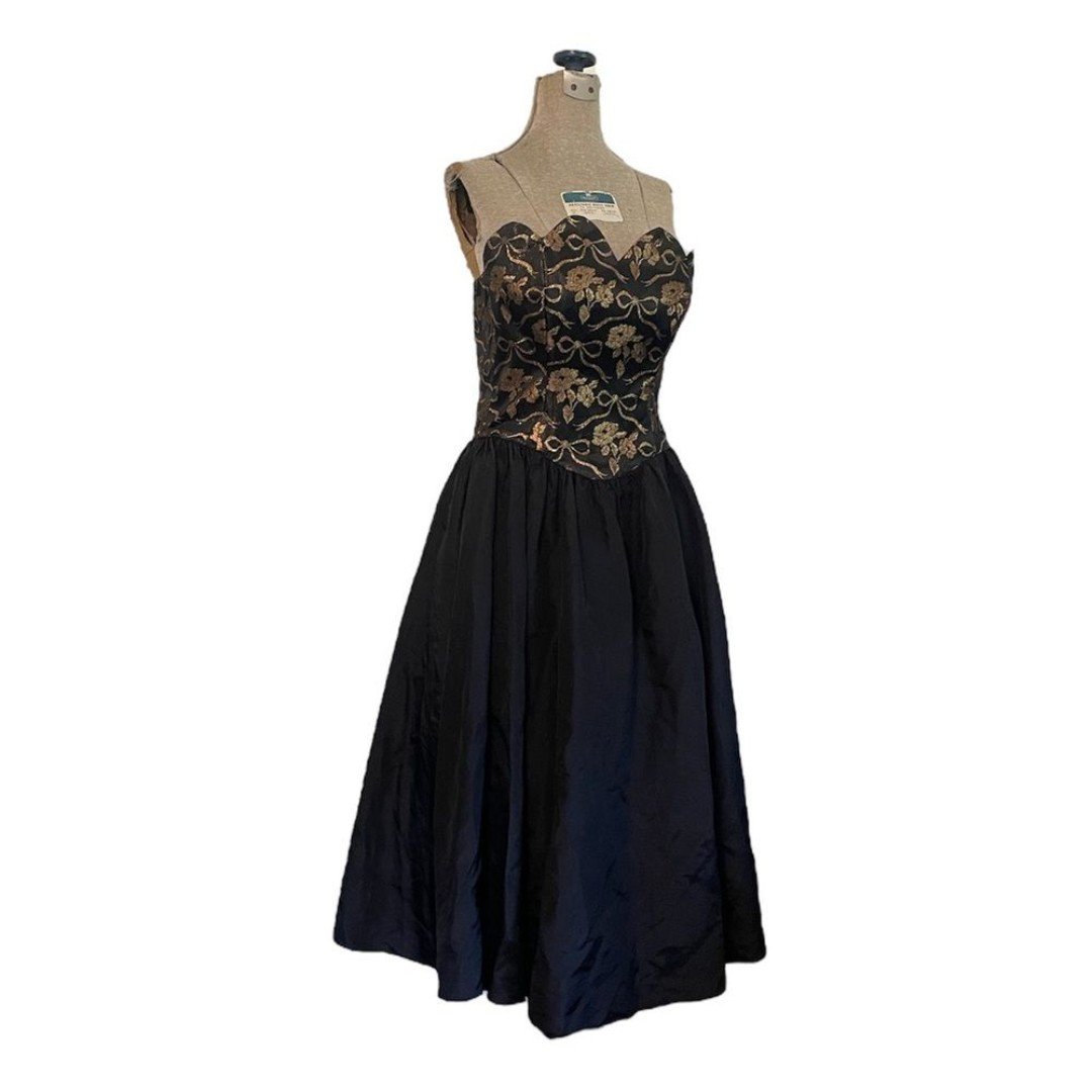 Vintage Gunne Sax Black Gold Corset Dress