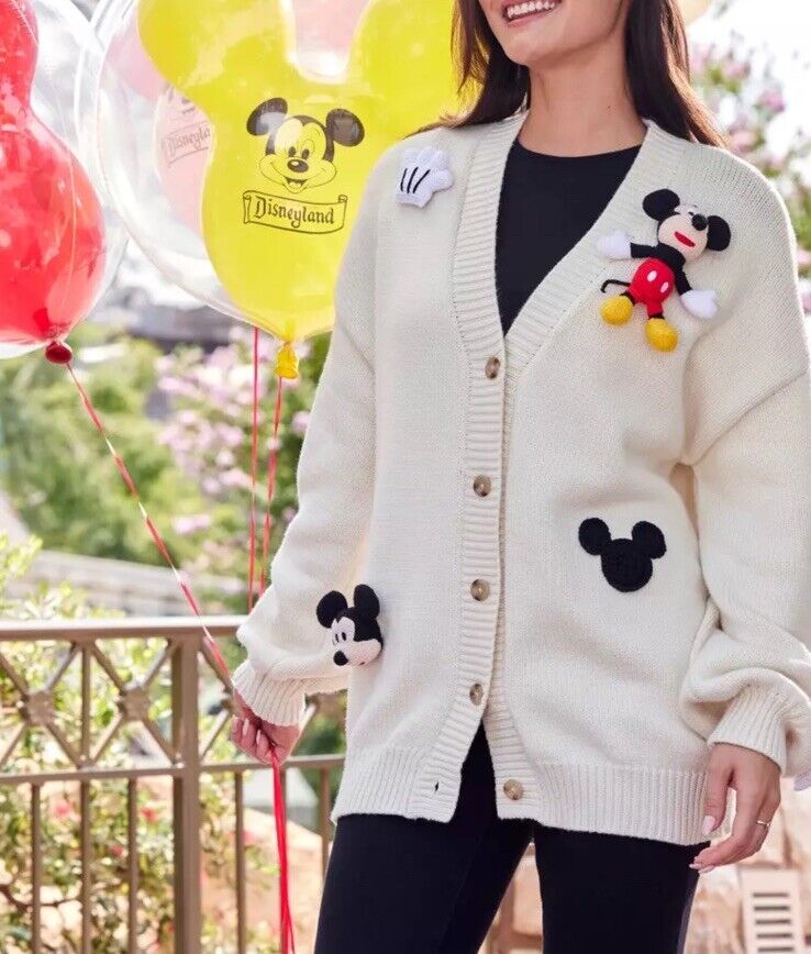 Disney Mickey Mouse Cardigan Sweater Plush Appliqué 2024 Women Sz 1XL