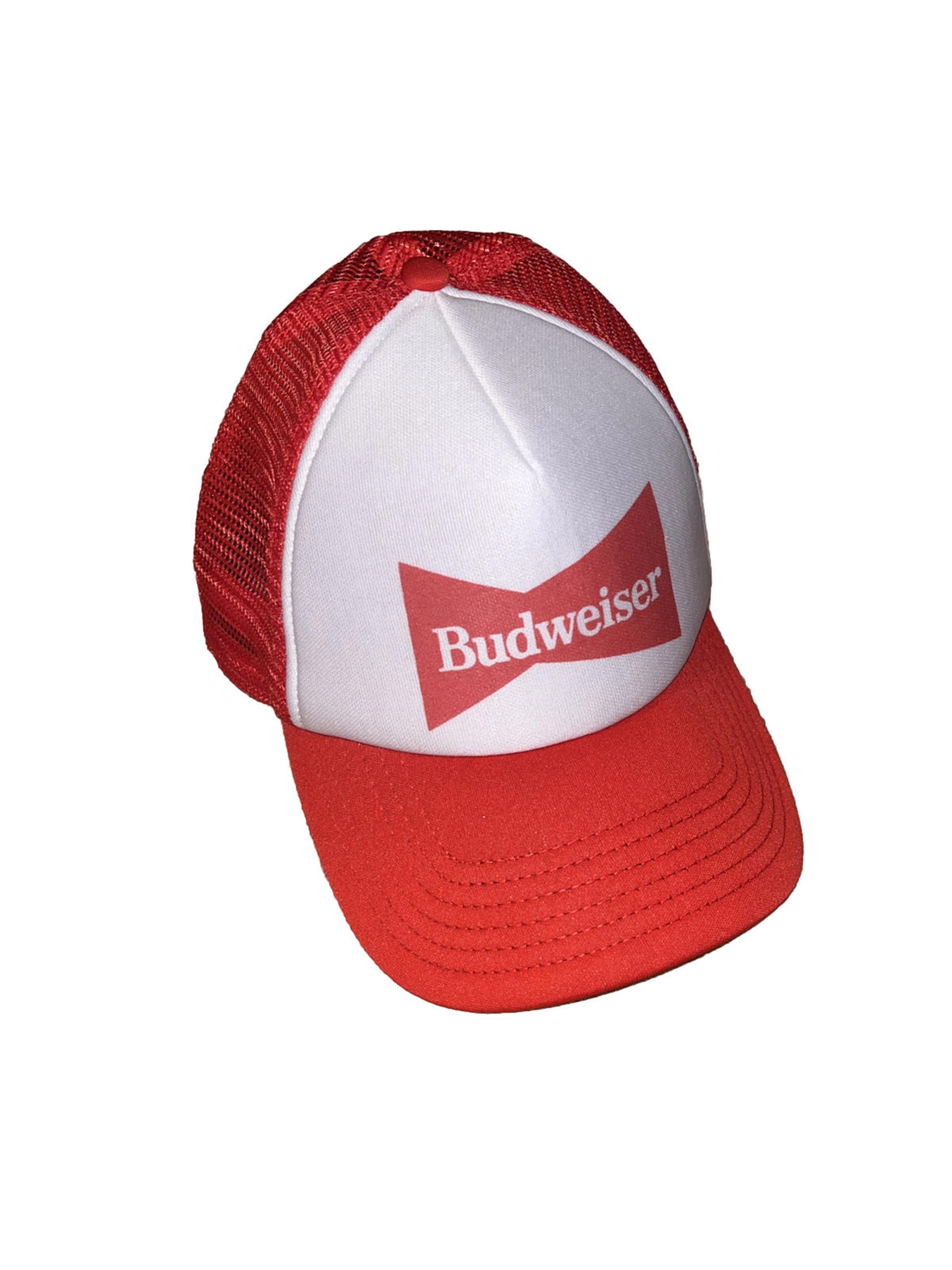 Mens Trucker Hat Mesh Back Budweiser Vintage Bowtie Logo Red Cap Foam Front Beer
