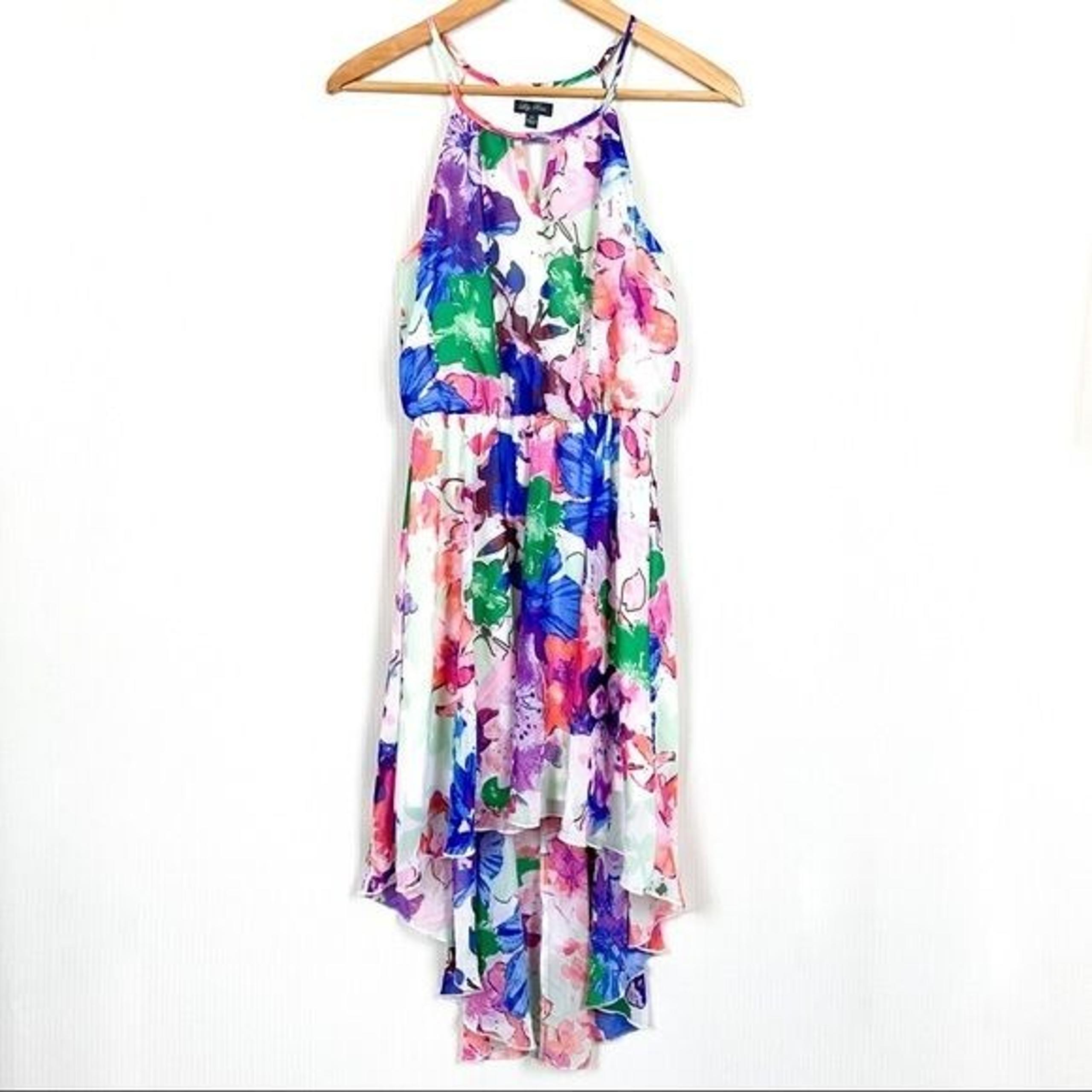 Lily Rose High Low Floral Sleeveless Keyhole Dress Extra Small