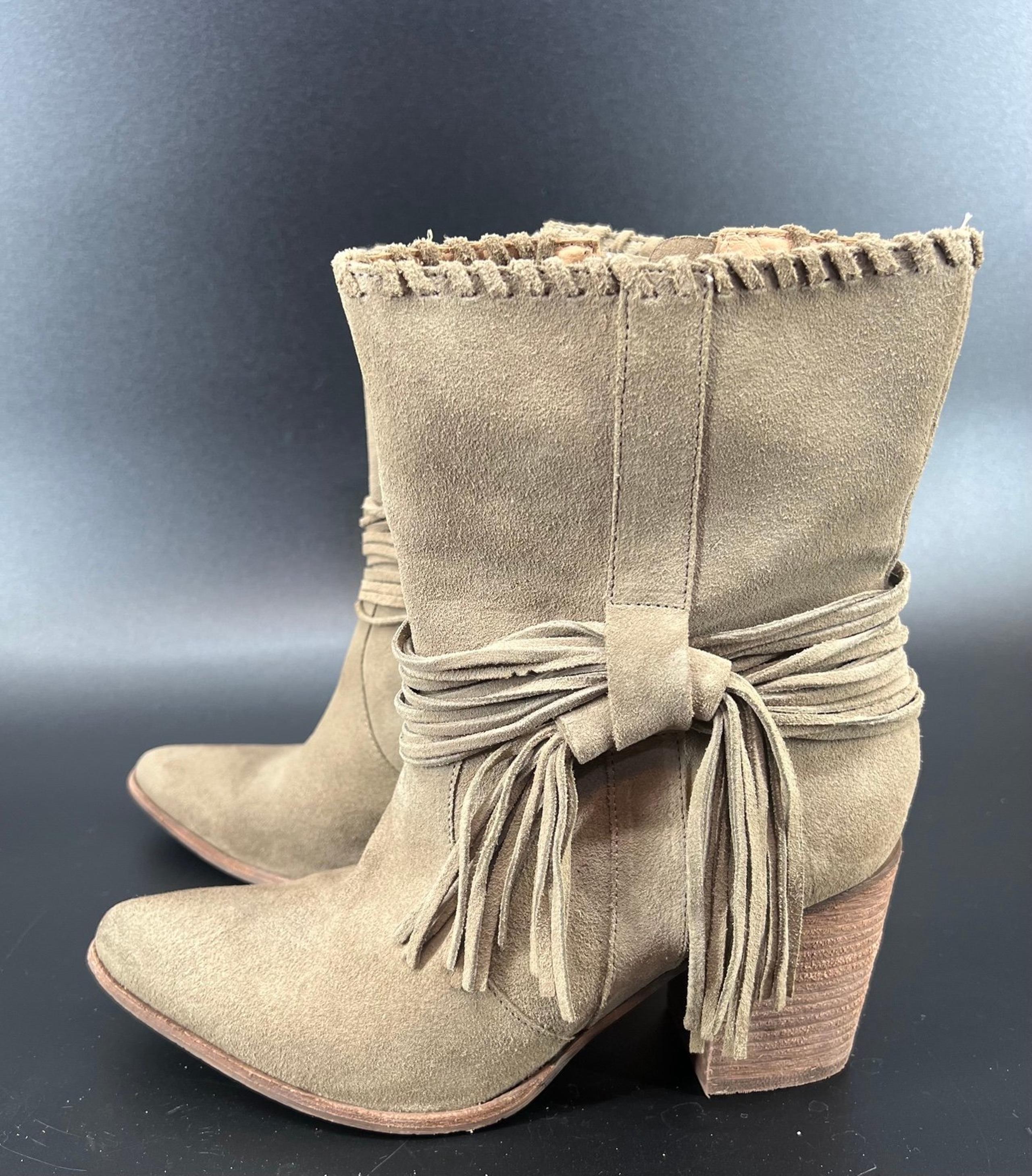 Chocolat Blu taupe suede ankle boots with tassels inside zip calf hair 39, 8.5