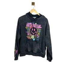 NWT Faded Rose Oversized Graphic Smiley Colorful Hoodie in Charcoal/Multi Size S