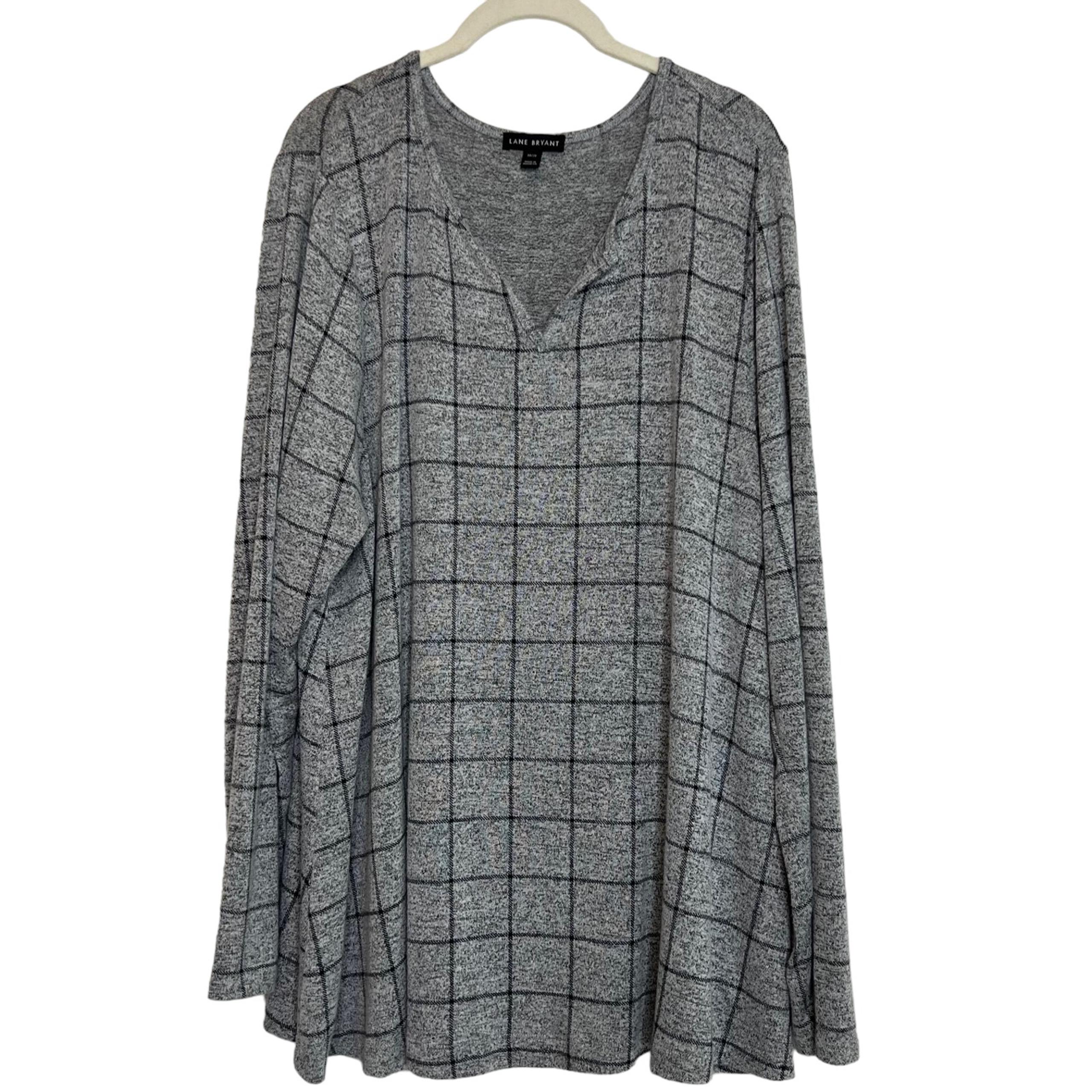 Lane Bryant Womens Lightweight Sweater 18/20 Gray Windowpane Print Long Sleeve