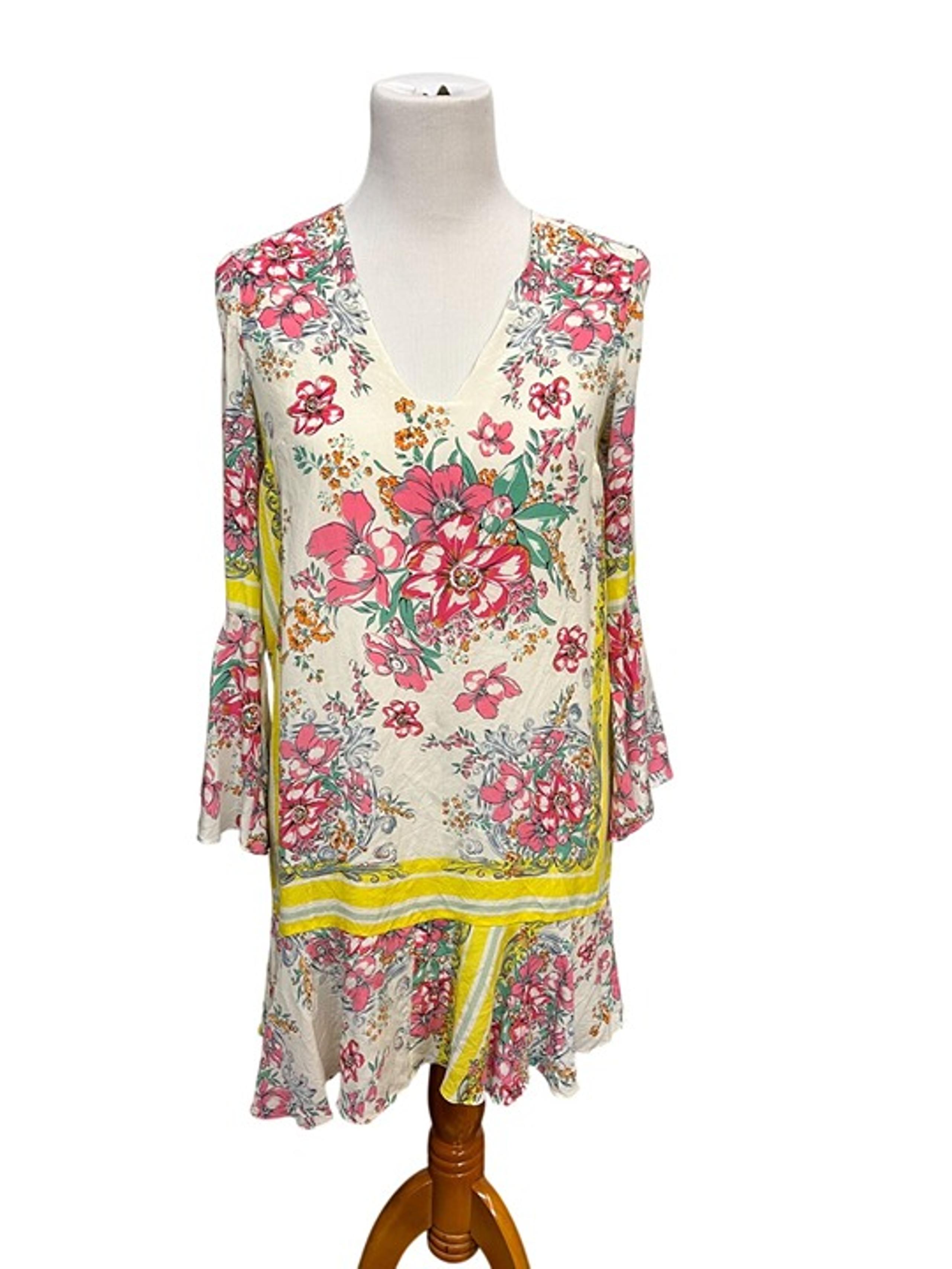 Moulinette Soeurs Anthropologie Womens Floral Print Dress Size 6 With V-Neck & B