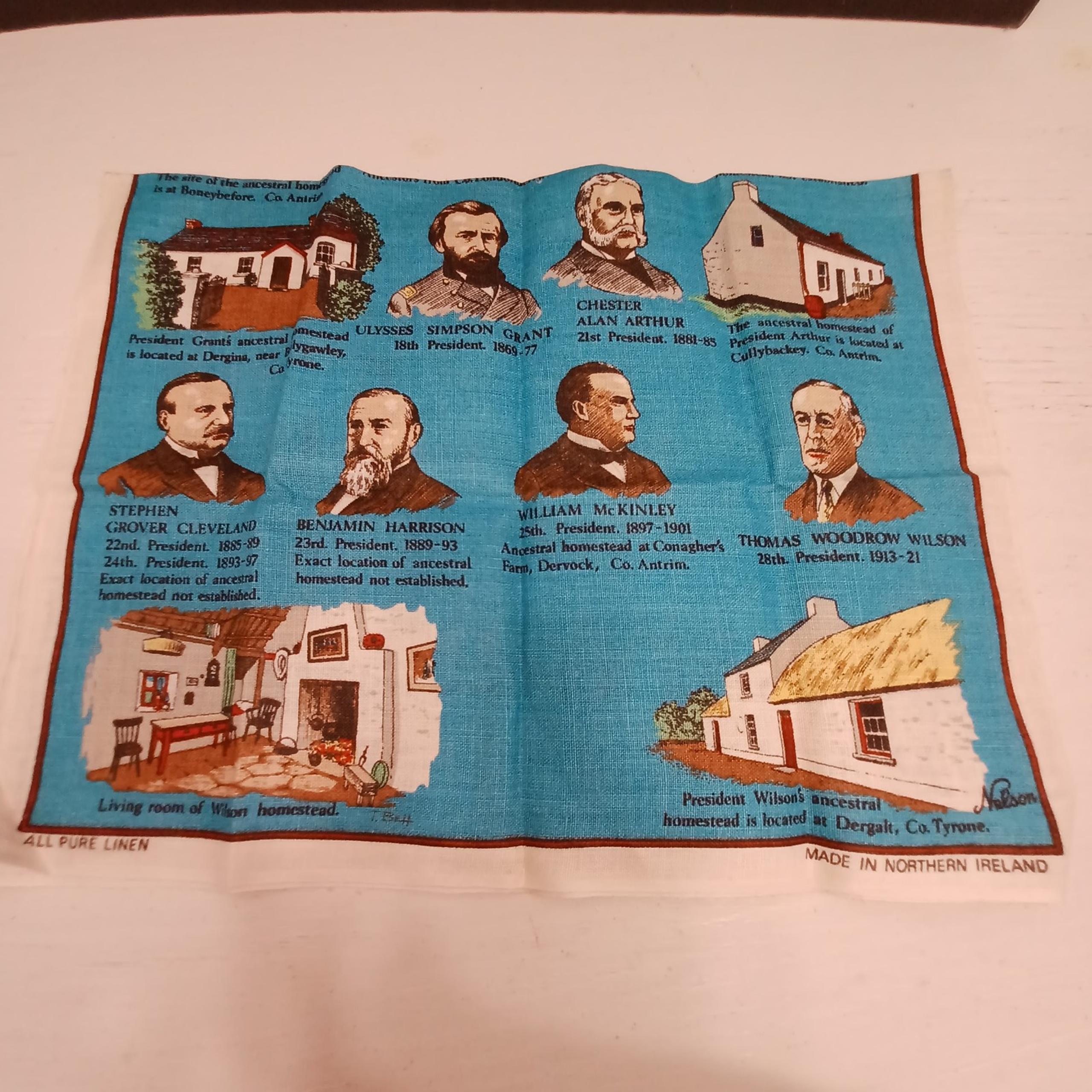Vintage linin American President of Ulster Descent. Decor