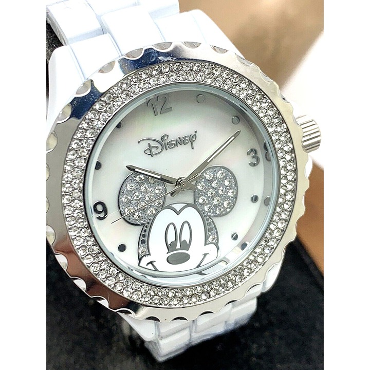 Disney Mickey Mouse Womens Watch White Dial Enamel Steel 41mm Quartz WDS000078