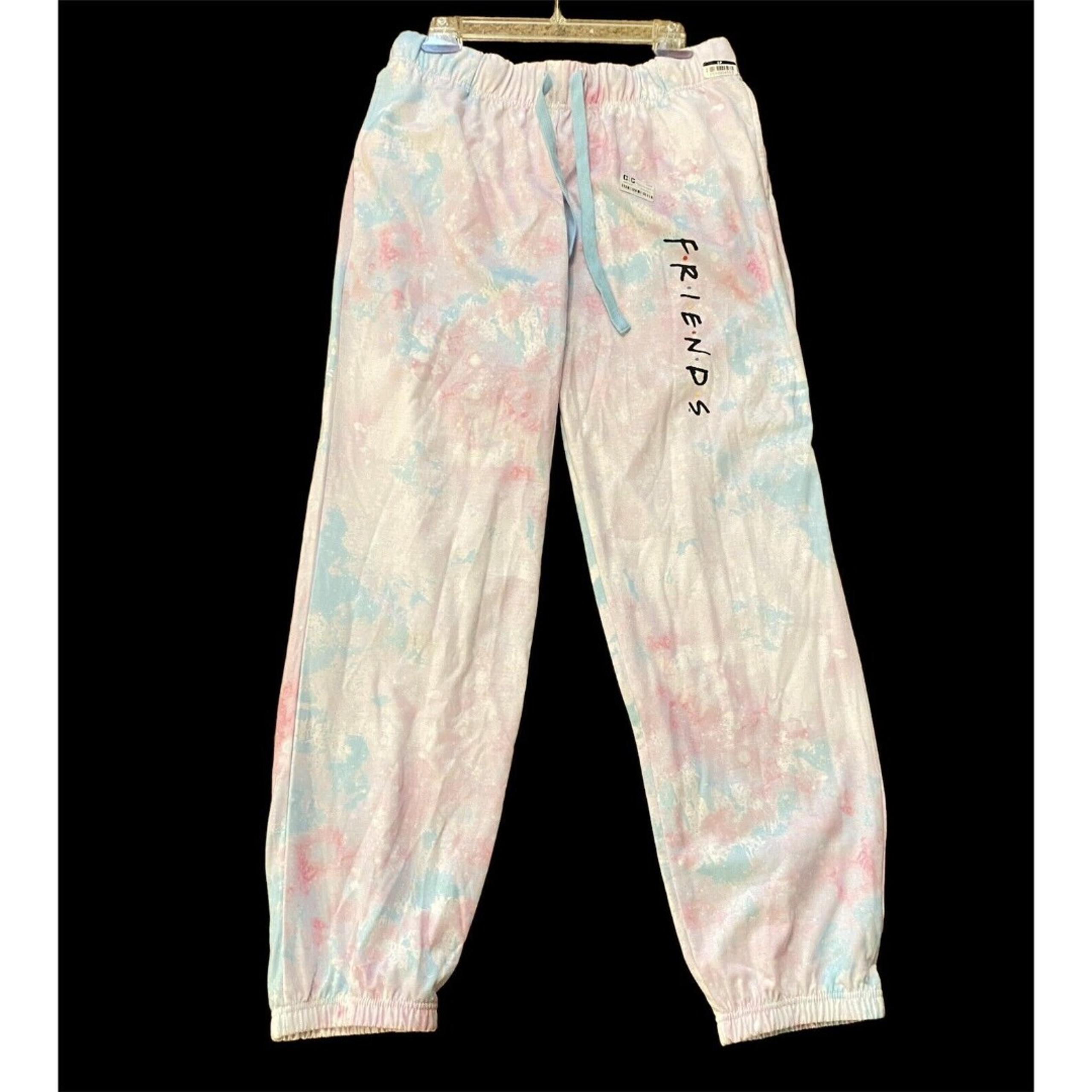 Rare FRIENDS TV Whimsey P.Jammy Pants L Pastel TieDye Pull On Fleece Ankle NWT