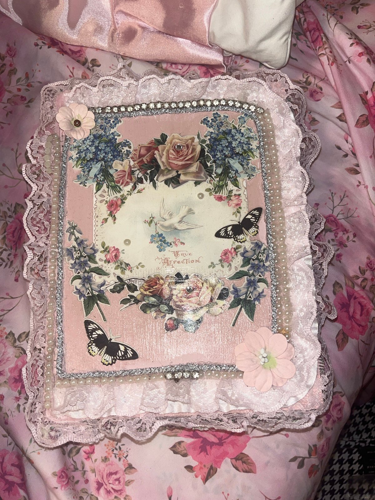Pink shabby chic cherubs floral storage box