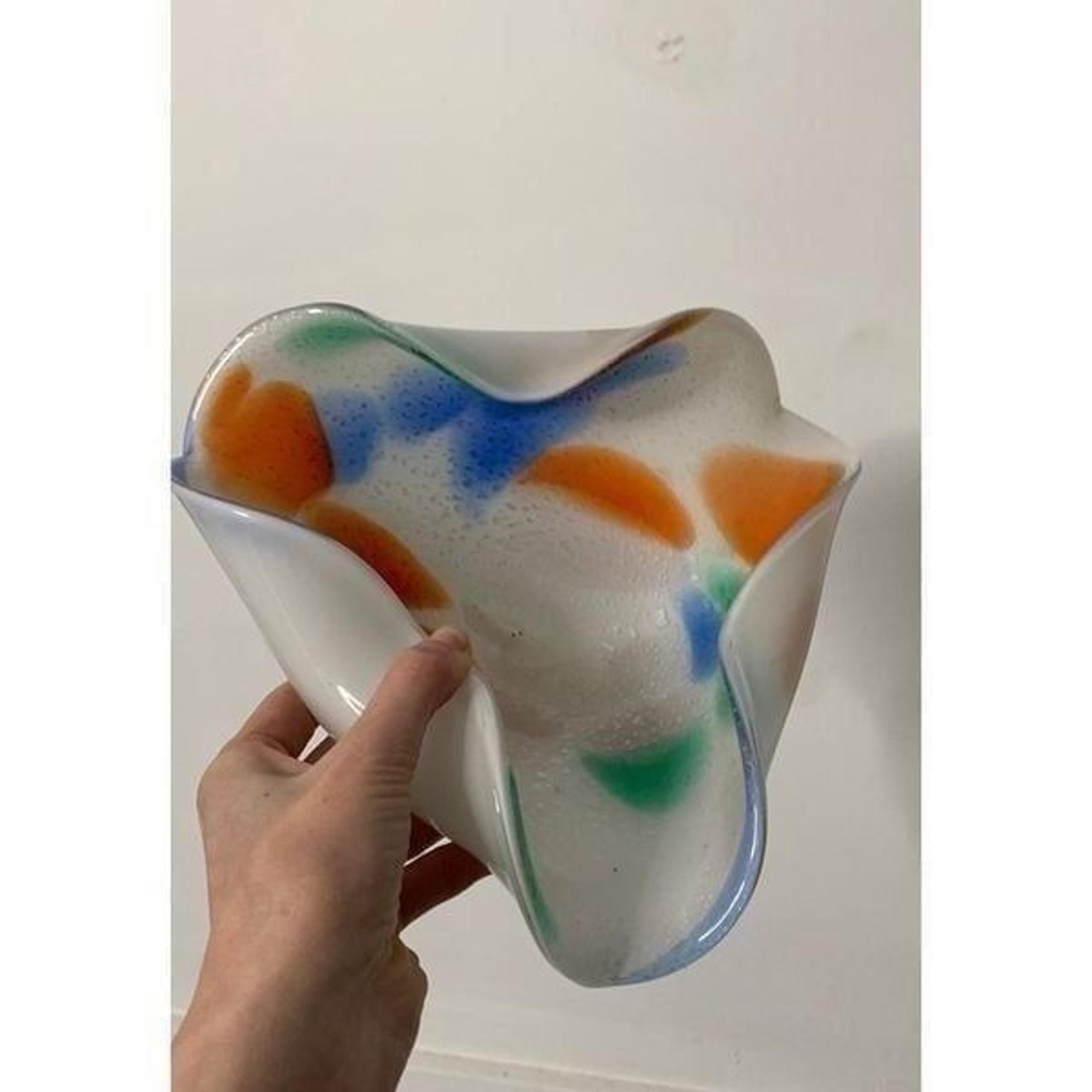 Vintage MCM Murano Colorful Silver Fleck Art Glass Bowl