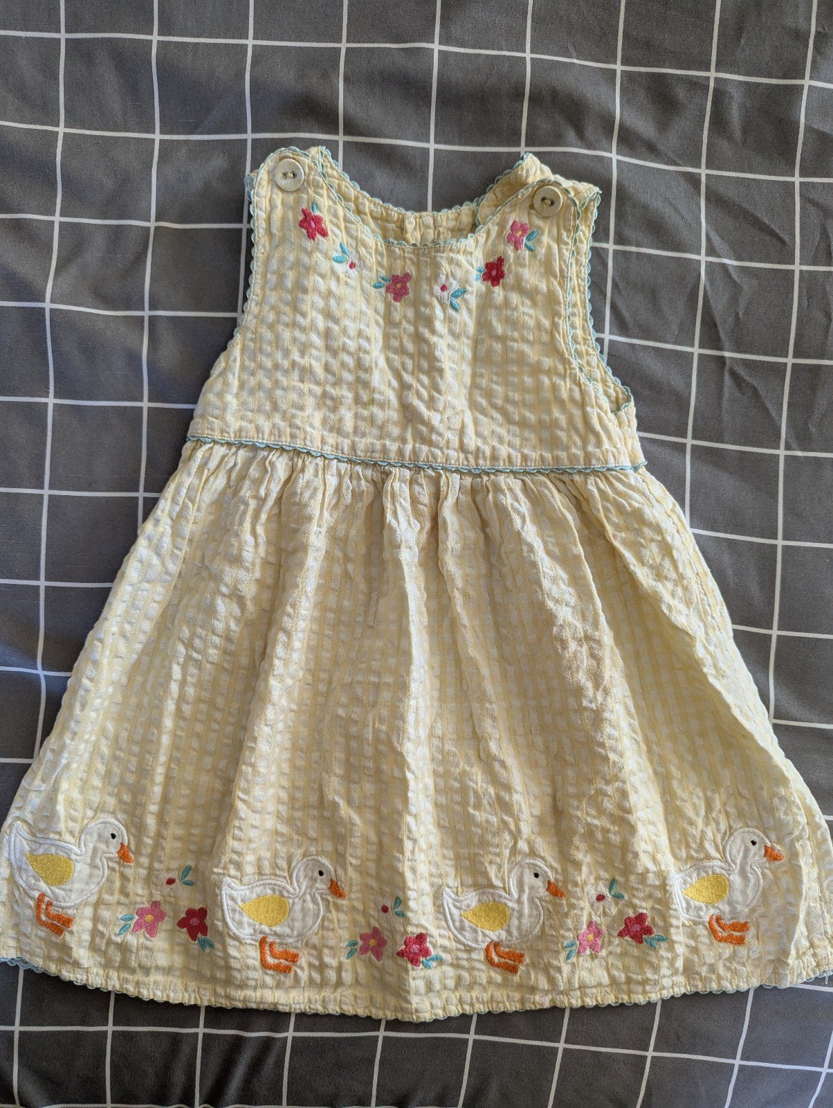 JoJo gingham embroidered duck pinnie dress