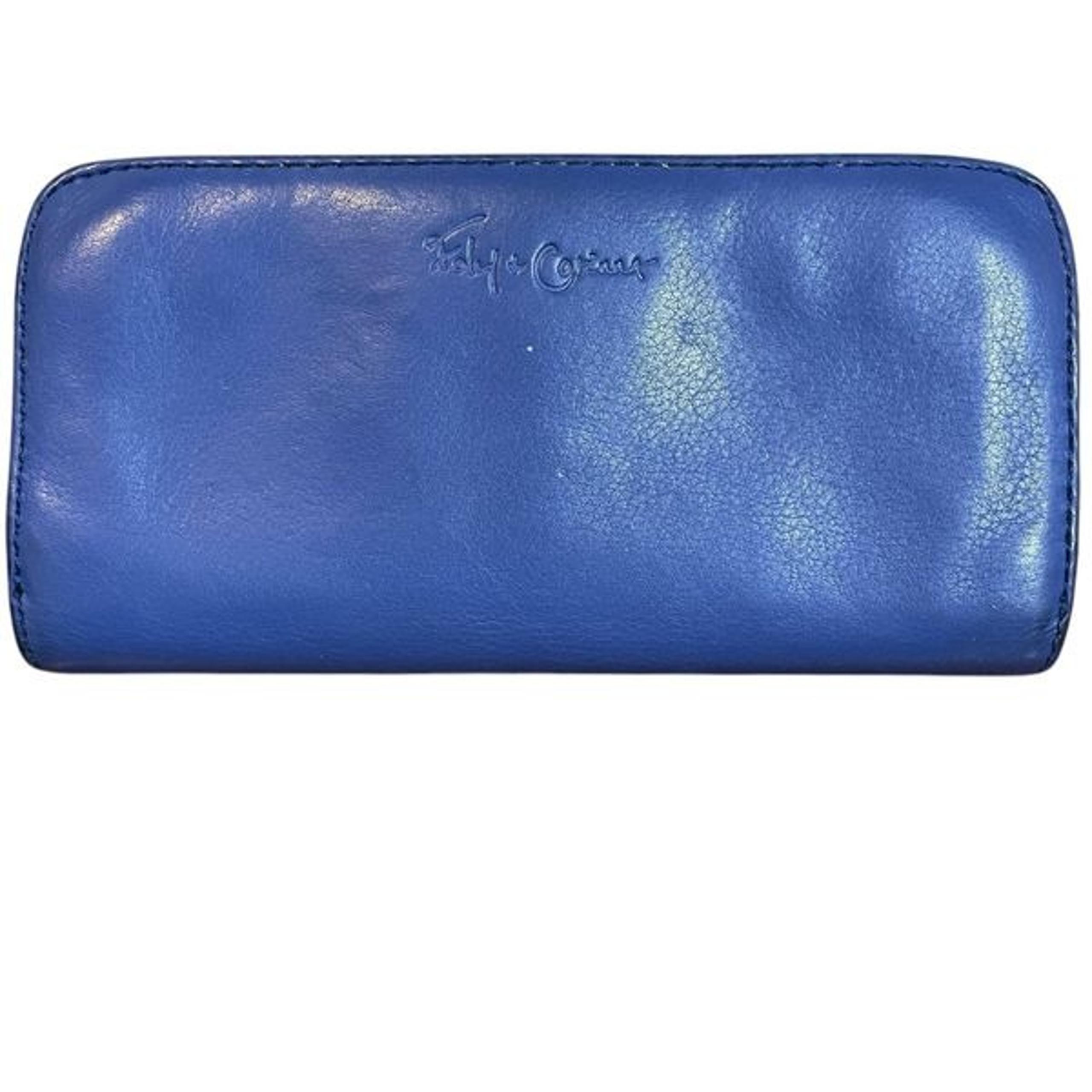Foley & Corrina Bright Blue Leather Wallet with Gold Tone Hardware