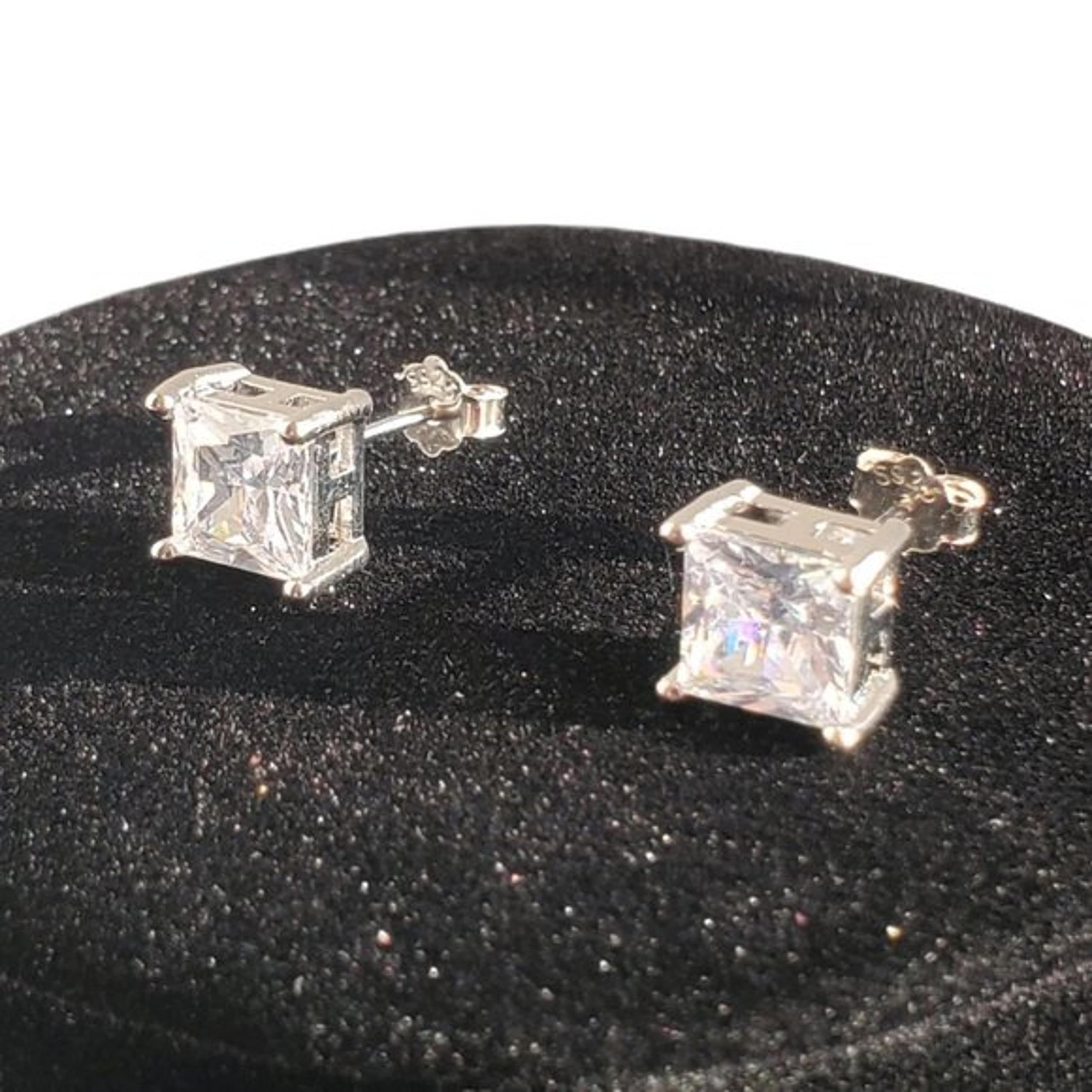 Mens 2ct Diamond Square Stud Earrings 925 Silver Stamped Studs Guys Jewelry 2 ct