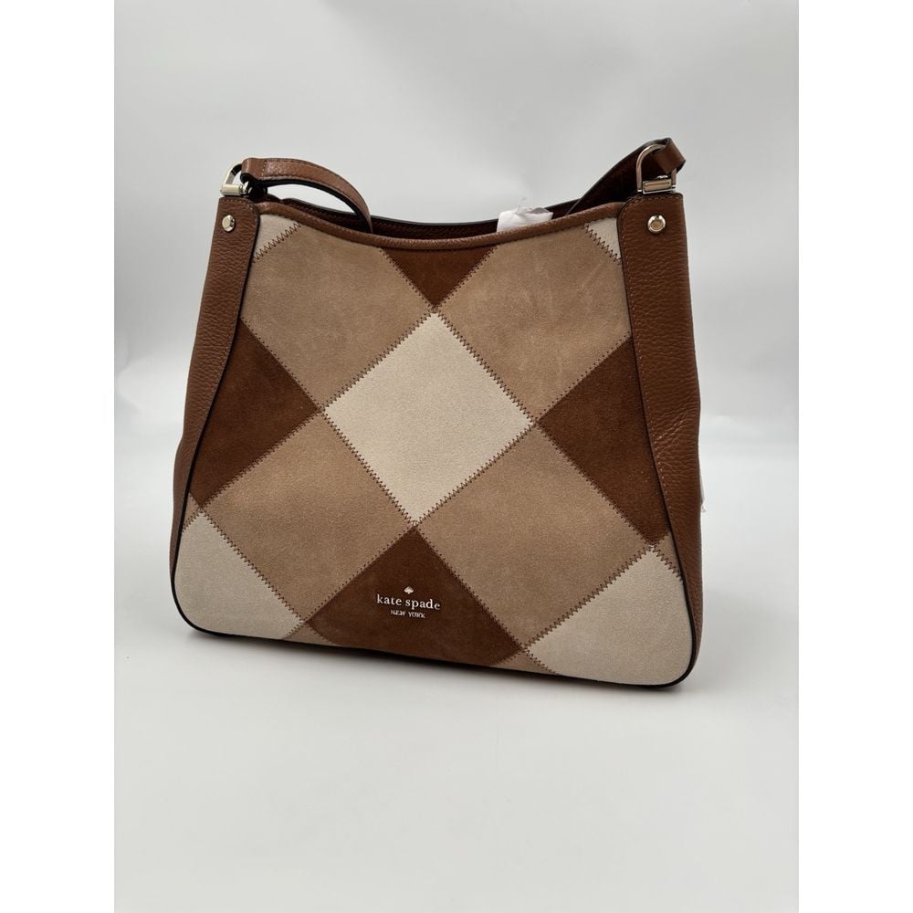 NWT Kate Spade Brown Medium Triple Compartment Sueded Patchwork Shoulder Bag