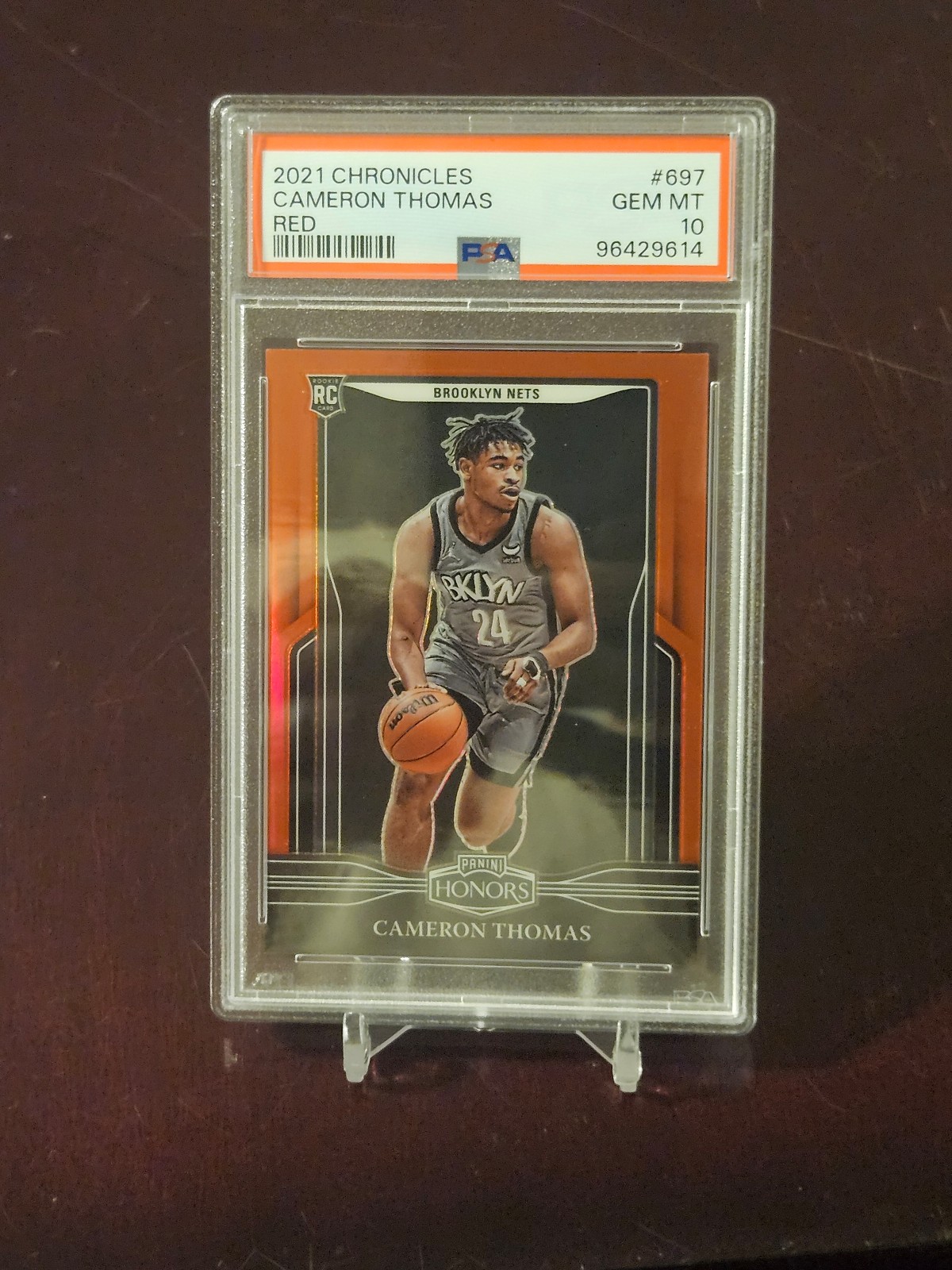 2021-22 Cameron Thomas Panini Chronicles Honors RC Red 68/149 Nets PSA 10