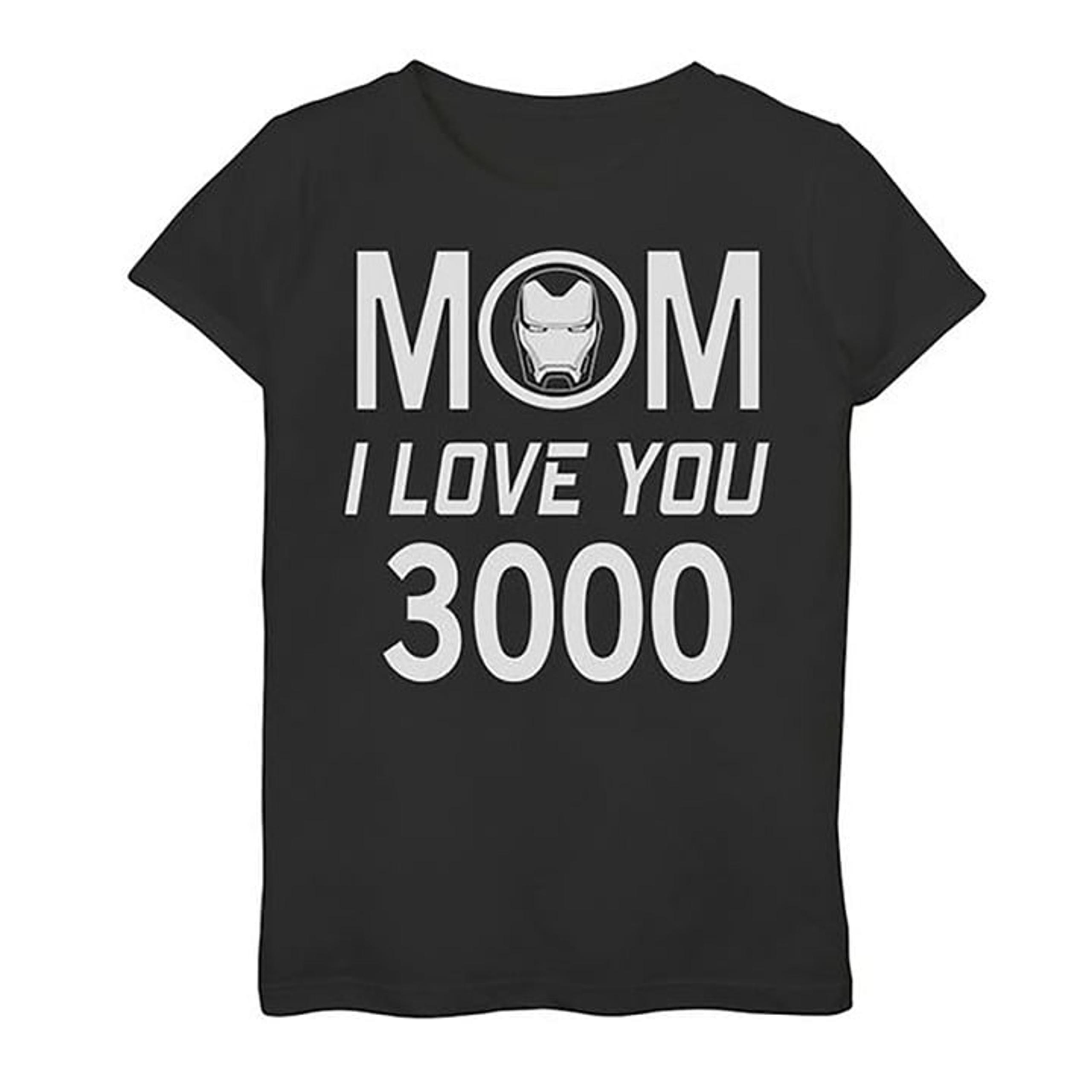 Iron Man Mom I Love You 3000 Mothers Day Tee, Girls, arge, Black