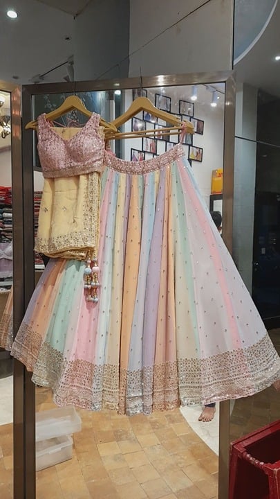 Party wear Multi color Pastel georgette lehenga choli