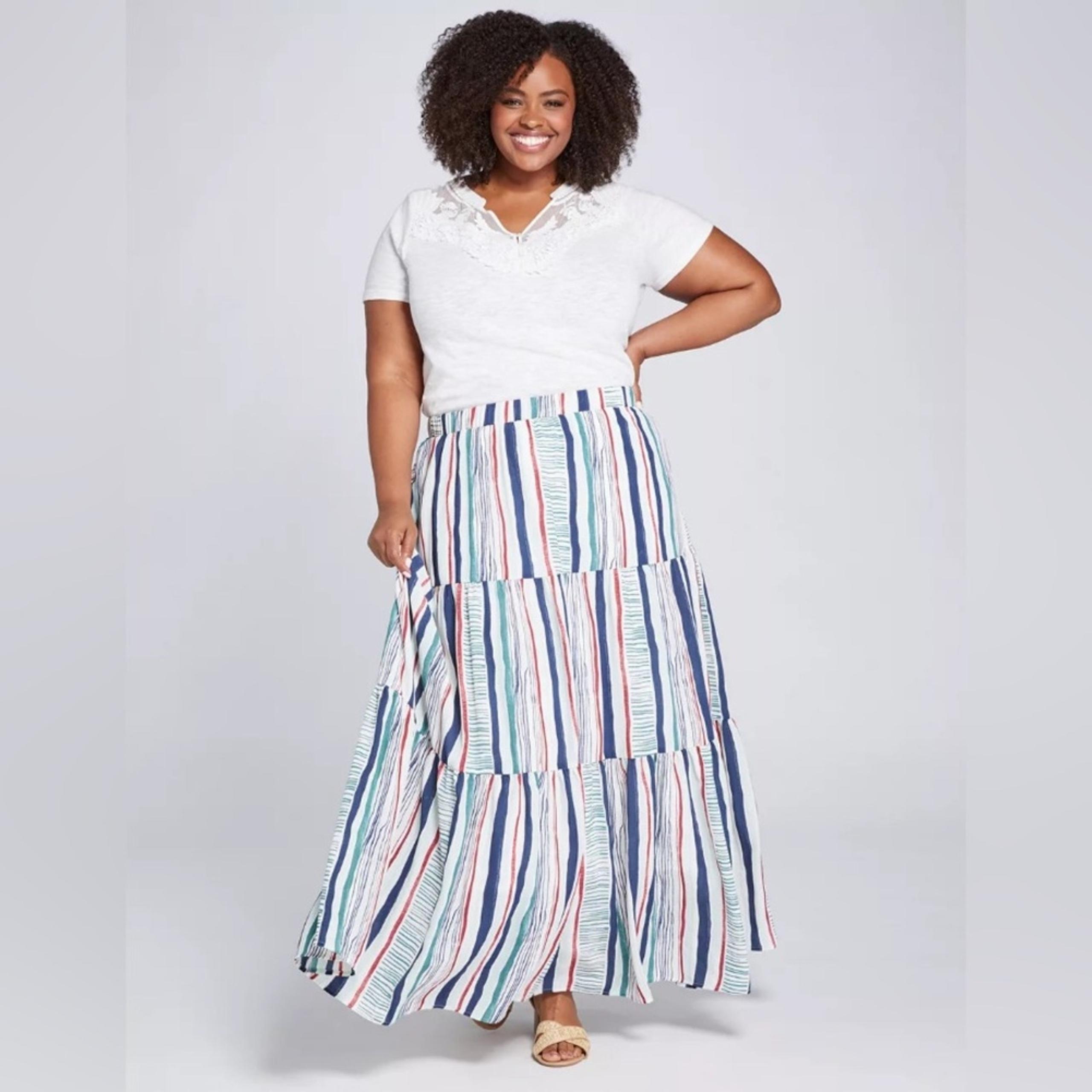 NWT Lane Bryant Multicolored Striped Tiered Maxi Skirt Size 18/20