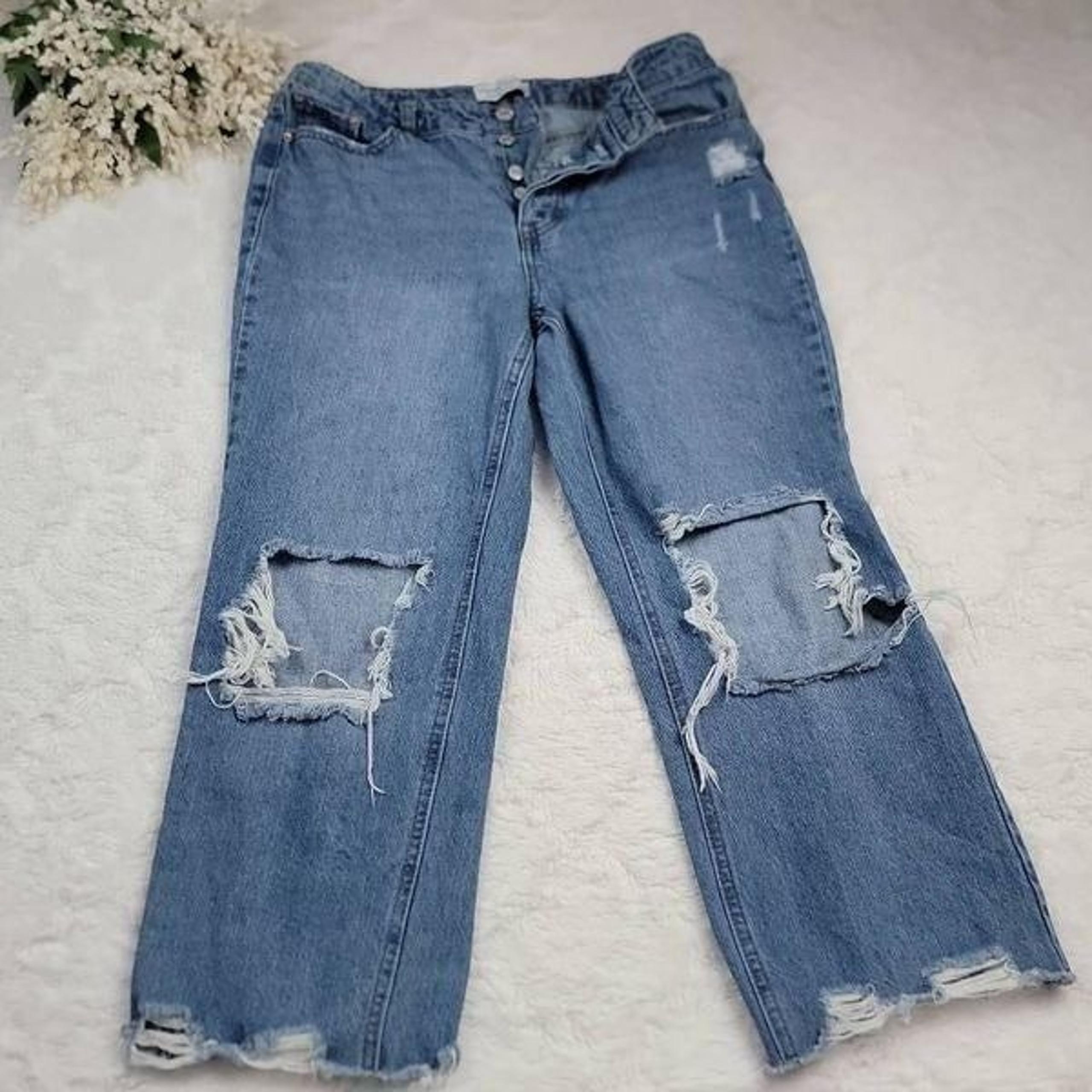 VANILLA STAR Wide Leg Baggy Cropped Distressed Button Fly Jeans [SIZE 29"]
