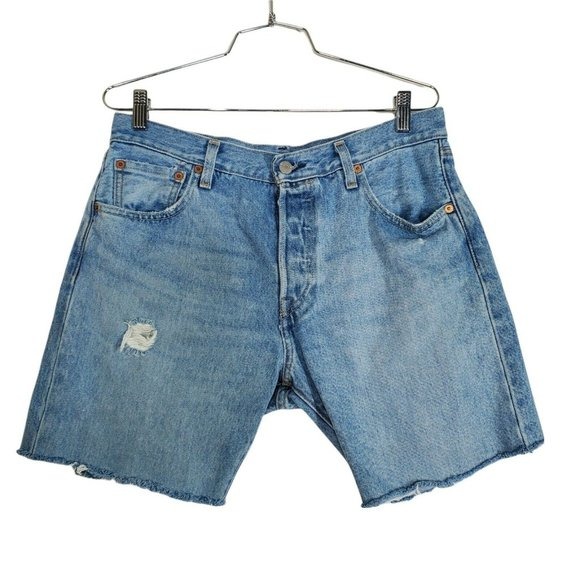 Levis 501 Button Fly Womens Cut Off Shorts Size 30 High Rise Blue Red Tab