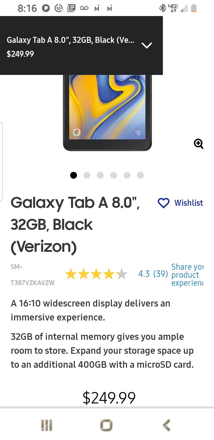 Galaxy Tab A 8 inch 4G LTE OR WIFI