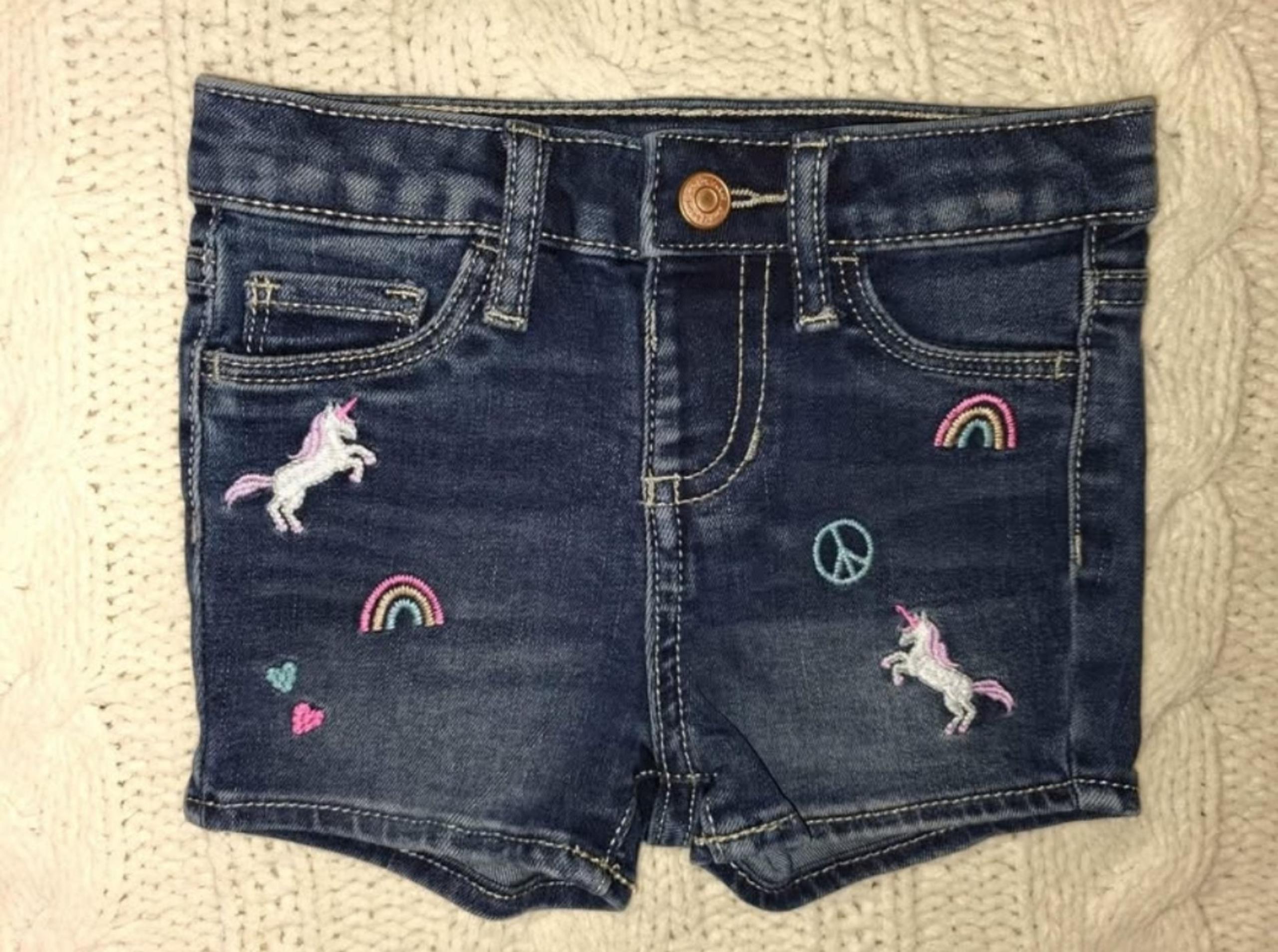 UNICORN & RAINBOW EMBROIDERED DENIM JEANS SHORTS JUMPING BEAN GIRLS 18 MONTHS