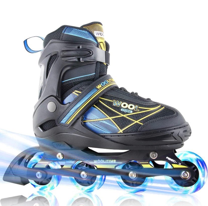 NIB Woolitime Sports Youth Adjustable Roller Blades w/ Illuminating Wheels, Blac