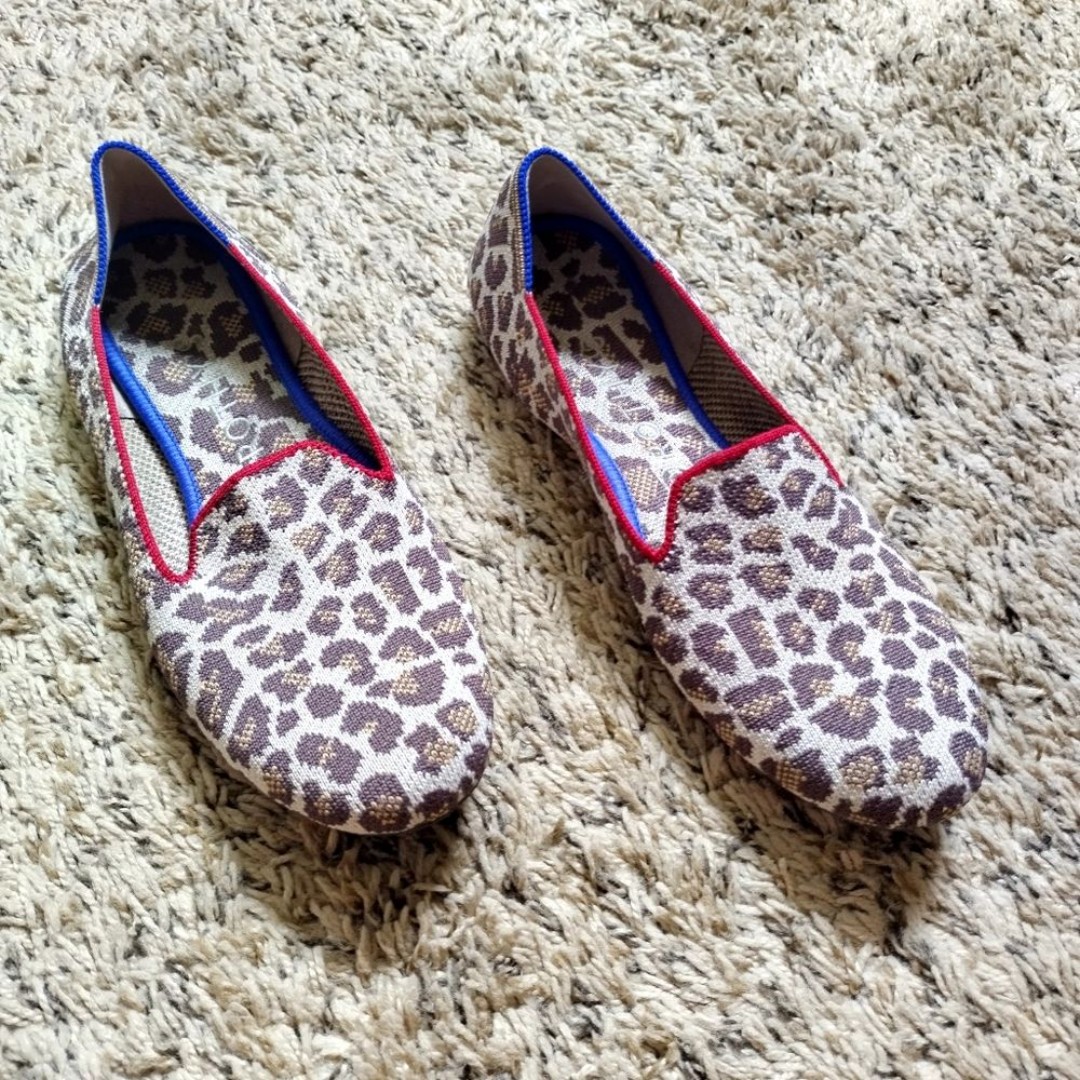 Rothy's Mocha Spot Animal Leopard Cheetah Slip On Loafer Flat Shoes Sz 7,5